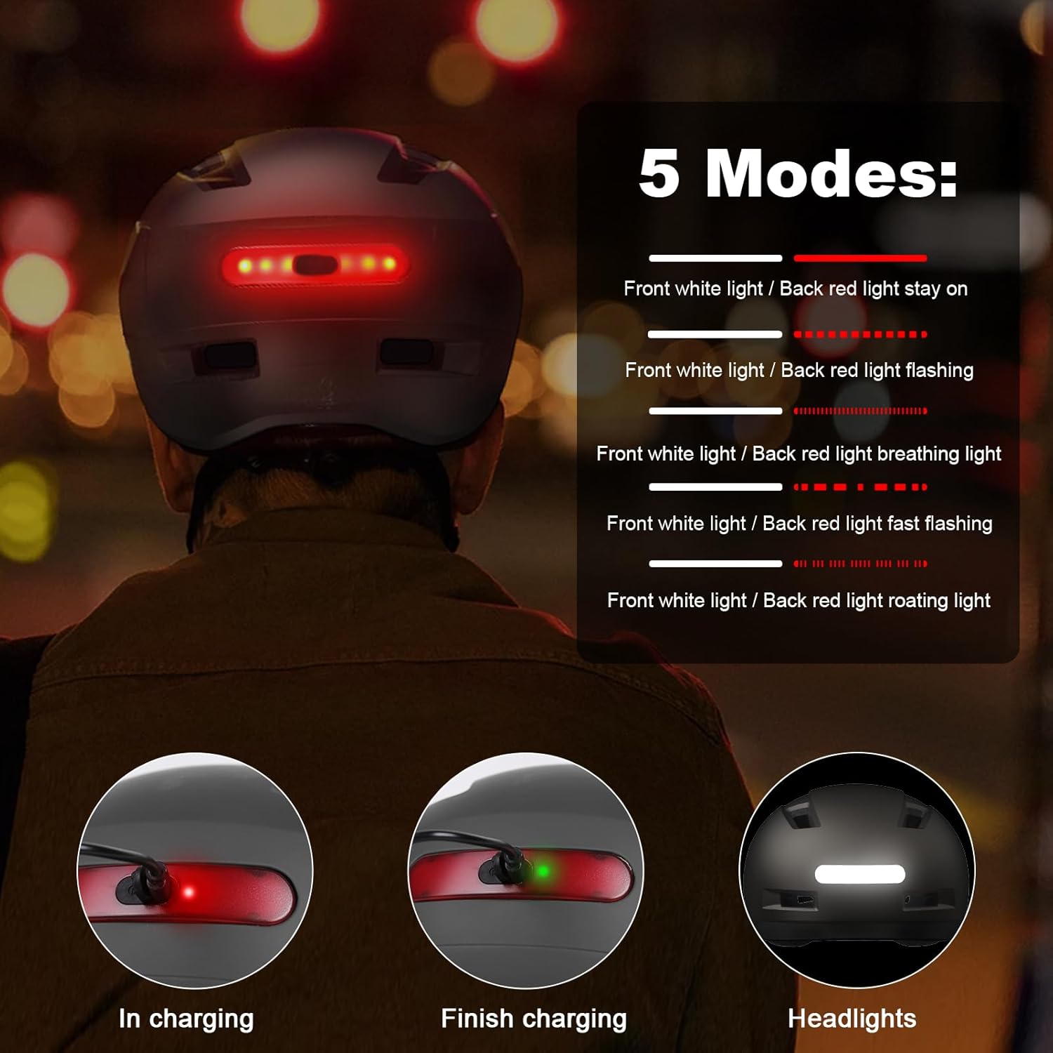 Bike Helmet, Shinmax Adult Cycling Helmet with USB Rechargeable LED Front and Back Light Bicycle Helmets for Men Women - Image 2