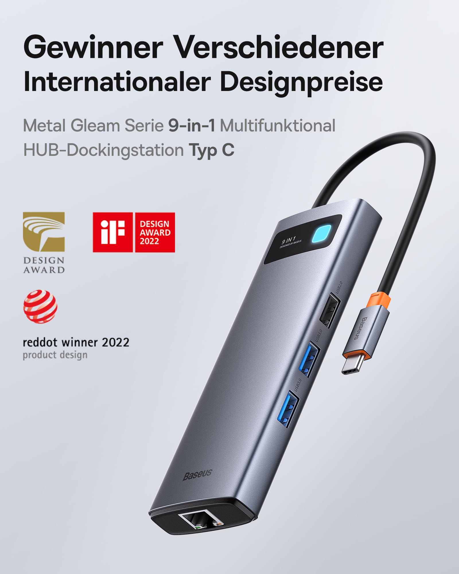 Baseus 9 in 1 Docking Station USB C 4K@120Hz, 2 HDMI dual monitore USB C Hub, 1000Mbp Ethernet, 100W PD,TF/SD Kartenleser, USB 3.0, Multiport Adapter für MacBook/Dell/HP/Surface/Lenovo & Mehr PC
