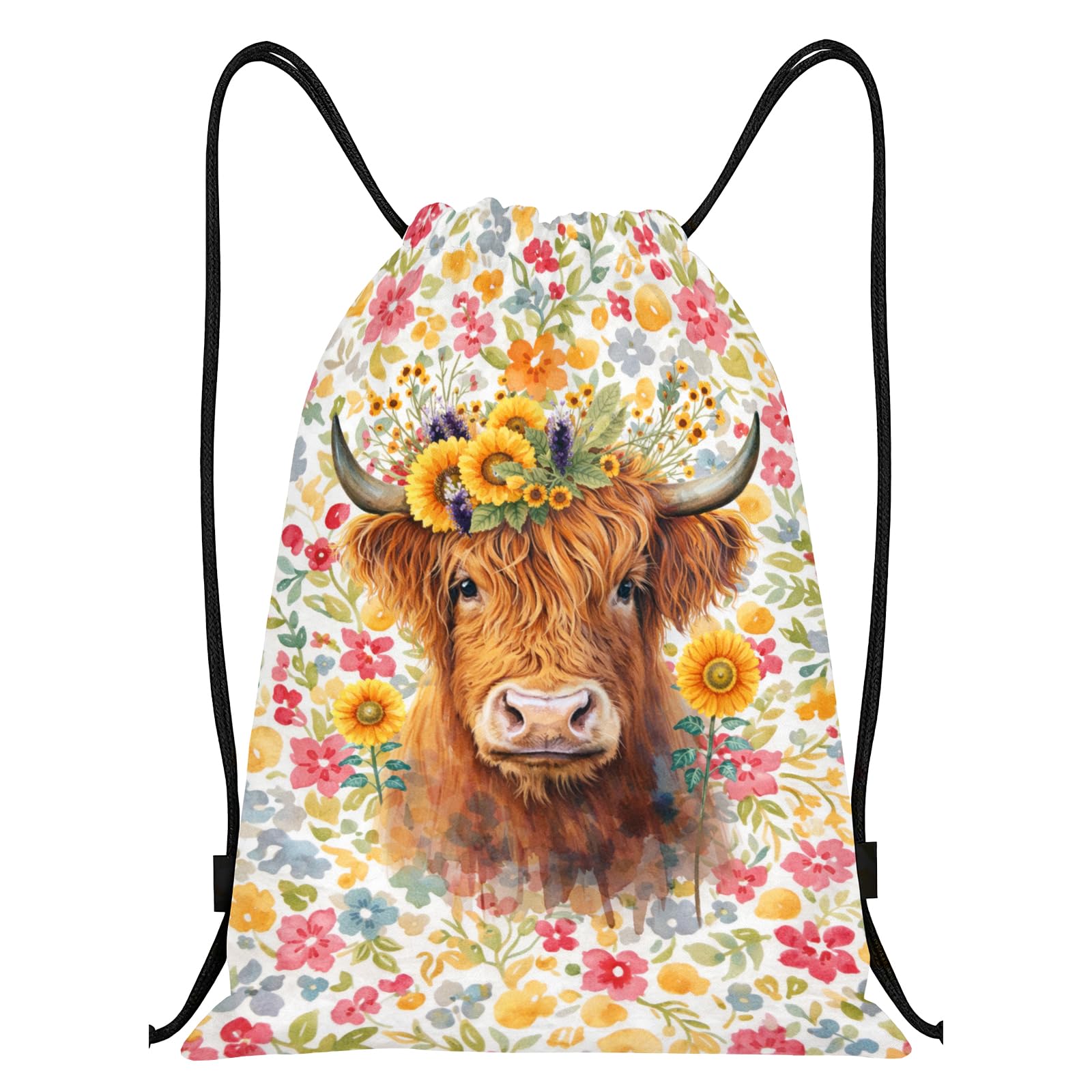 Dei tkeyts Highland Cow Drawstring Bag, Highland Cow Gifts for Women, Waterproof Swimming Bags for Women Girls, Cute Draw String Bag Gym, Lightweight Swim Bag for Swim Gear, Shoes, Yoga