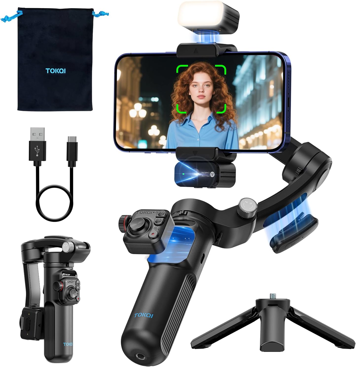 Estabilizador para Celular 3 Ejes, Gimbal Inteligente Con Luz de Relleno, Micrófono RC Desmontable, Estabilizador AI Plegable Portátil para Android Y iPhone, Ideal para Vlogging, YouTube, TikTok