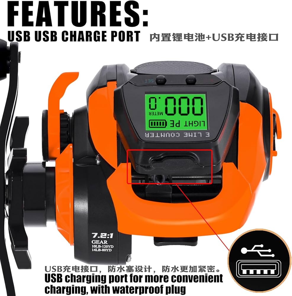 デジタルカウンター付きベイトリール 右巻 ジギング ソーラー充電