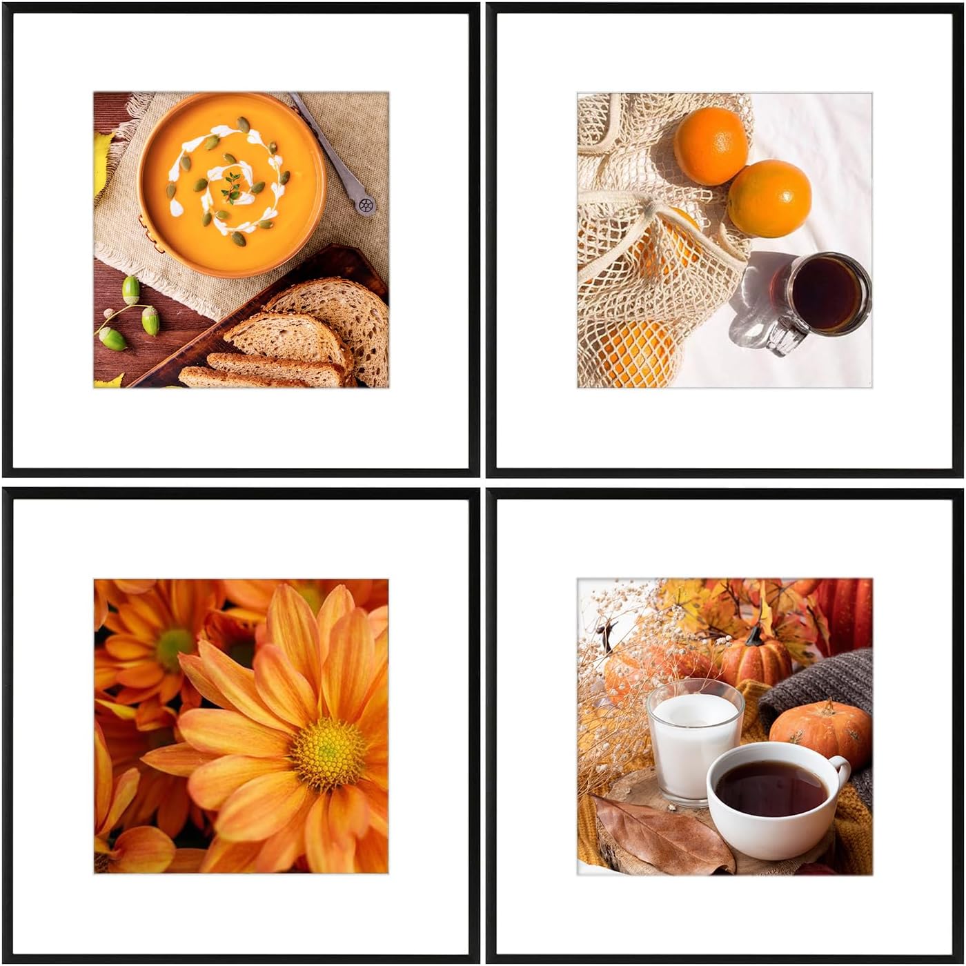 Golden State Art - 12x12 Metal Picture Frames with Mat for 8x8 Square Photo - Set of 4-12 x 12 Aluminum Photo Frame with Real Glass - Gallery Wall Decor Display - Classic Black