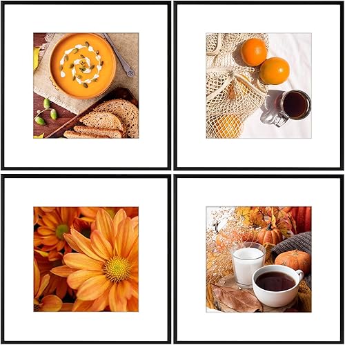 Vista 23 de Golden State Art - Marcos de fotos de metal de 12 x 12 pulgadas con paspartú para fotos cuadradas de 8 x 8 pulgadas - Juego de 4 portarretratos