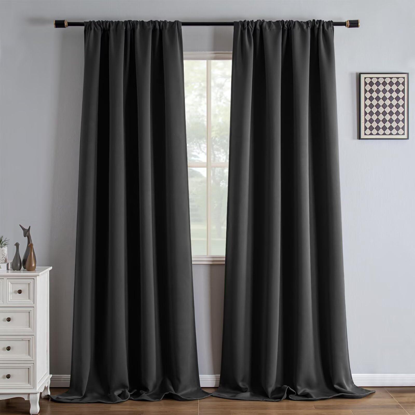 IGEMAEVE Blackout Curtains for Bedroom Dark Grey