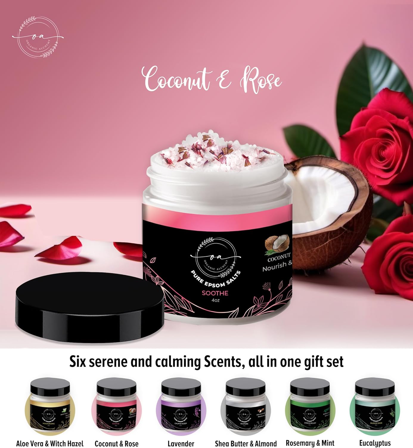 Epsom Bath Salts Gift Set, Relaxing Spa Salt & Essential Oils, Bubble Bath Soaks - Lavender, Eucalyptus, Coconut, Shea Butter, Rose Mary & Aloe Vera Self Care Gifts for Women (6 Pack) - Image 5