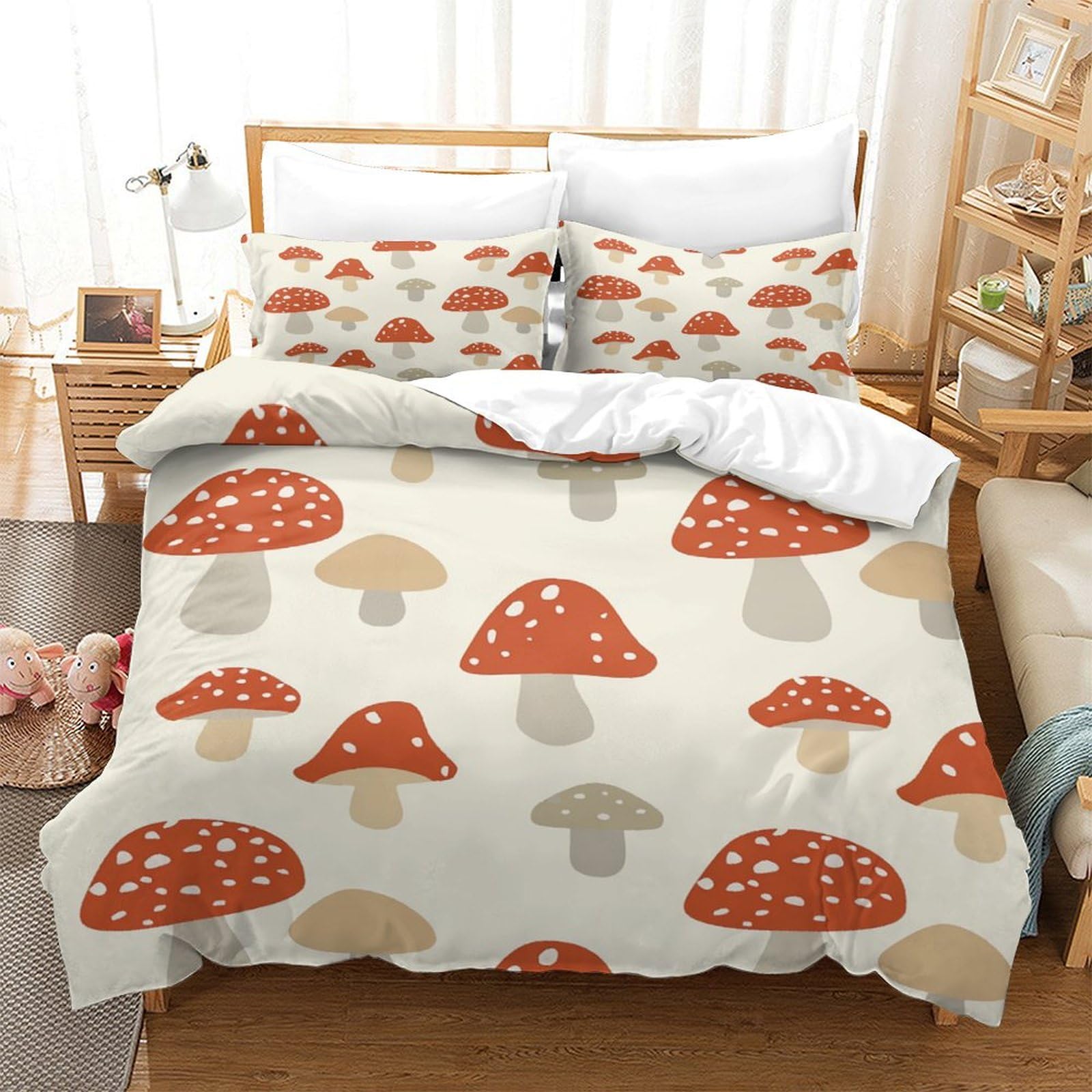 P1S9U7W5Y Trendy Mushroom 3D Printed Duvet Cover Set 3pcs Soft Microfiber Mushroom Bedding Set SuperKing