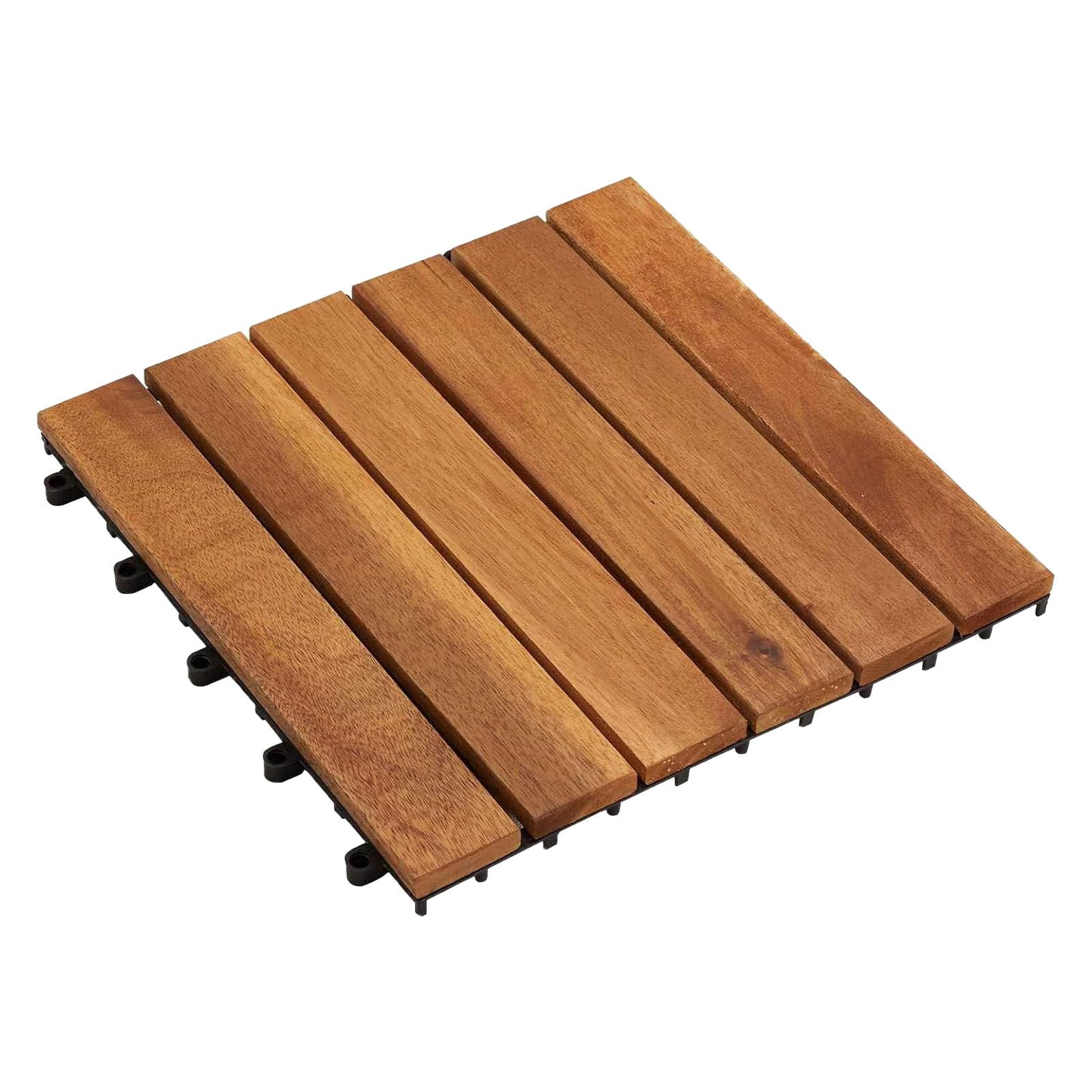 Piastrelle per pavimentazione da esterno in legno 30x30 cm 6-Slat-12pc | Pavimentazione a incastro in legno duro di acacia, montaggio senza attrezzi, piastrelle antiscivolo per balcone e giardino
