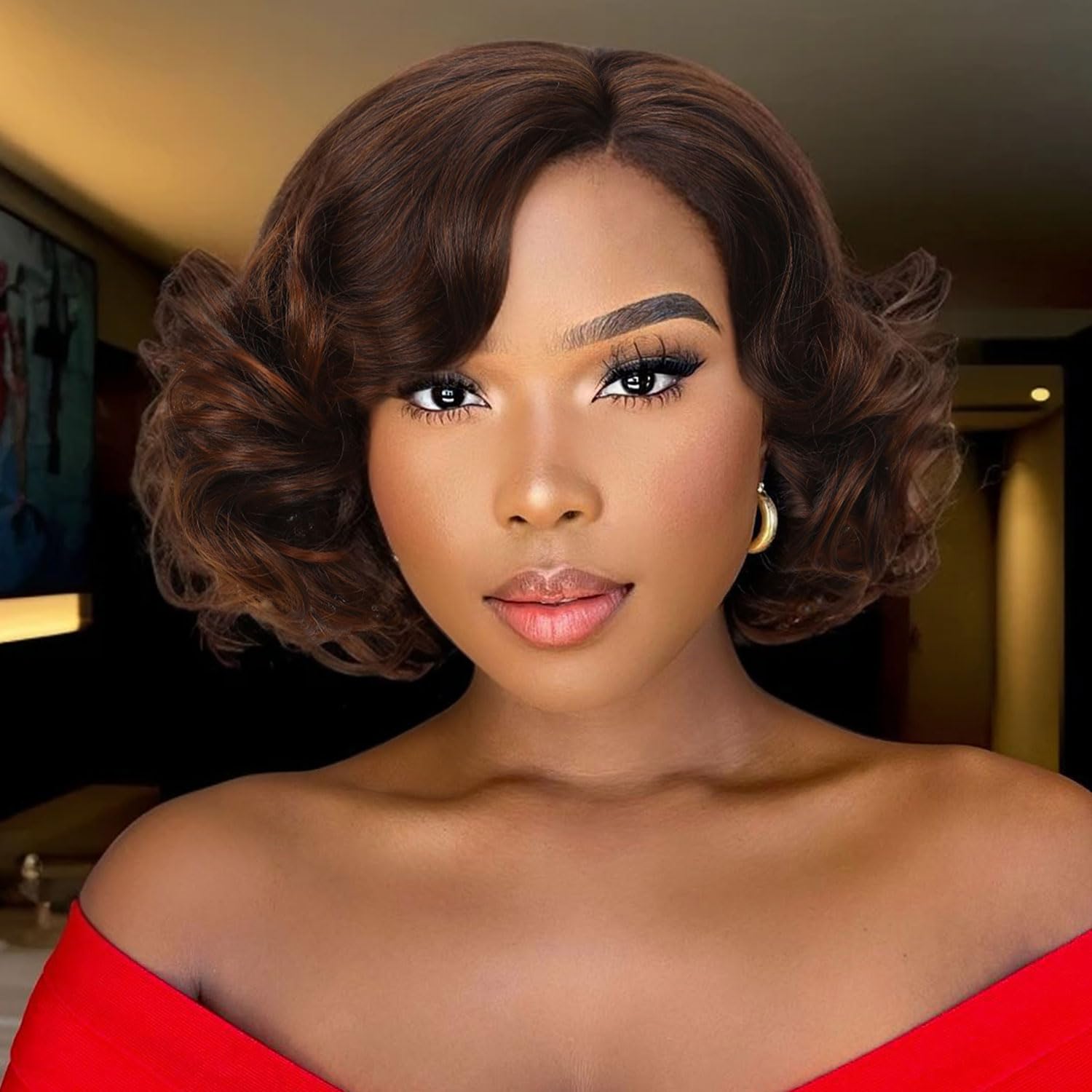 Short Curly Bob Wigs Human Hair Lace Wig for Black Women Side Part Cute Curly Bob Wig