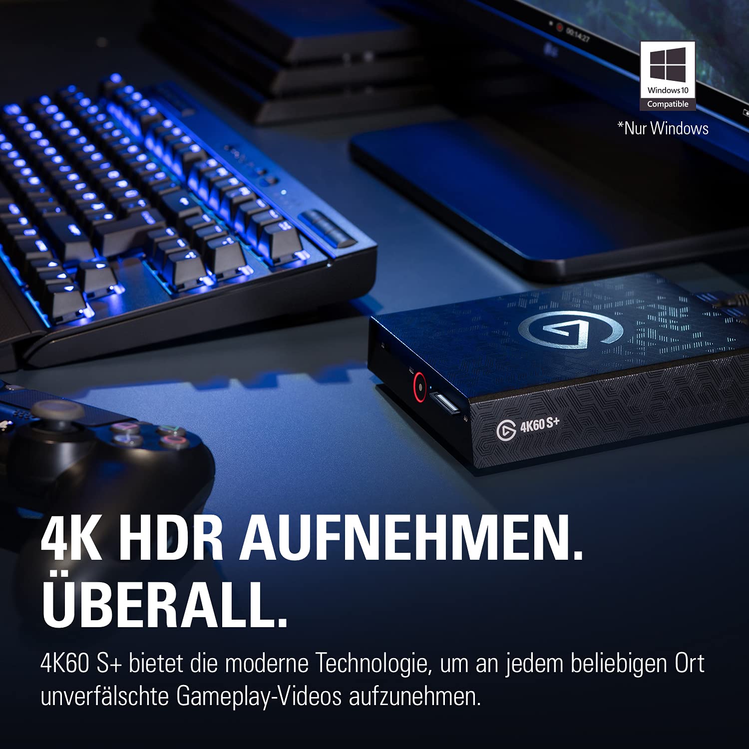 Elgato 4K60 S+, externe Aufnahmekarte, aufzeichnen in 4K60 HDR10 mit Ultra-Low-Latency auf PC oder SD Karte auf PS5/PS4, Xbox Series X/S, Xbox One X/S, in OBS und mehr, für Windows