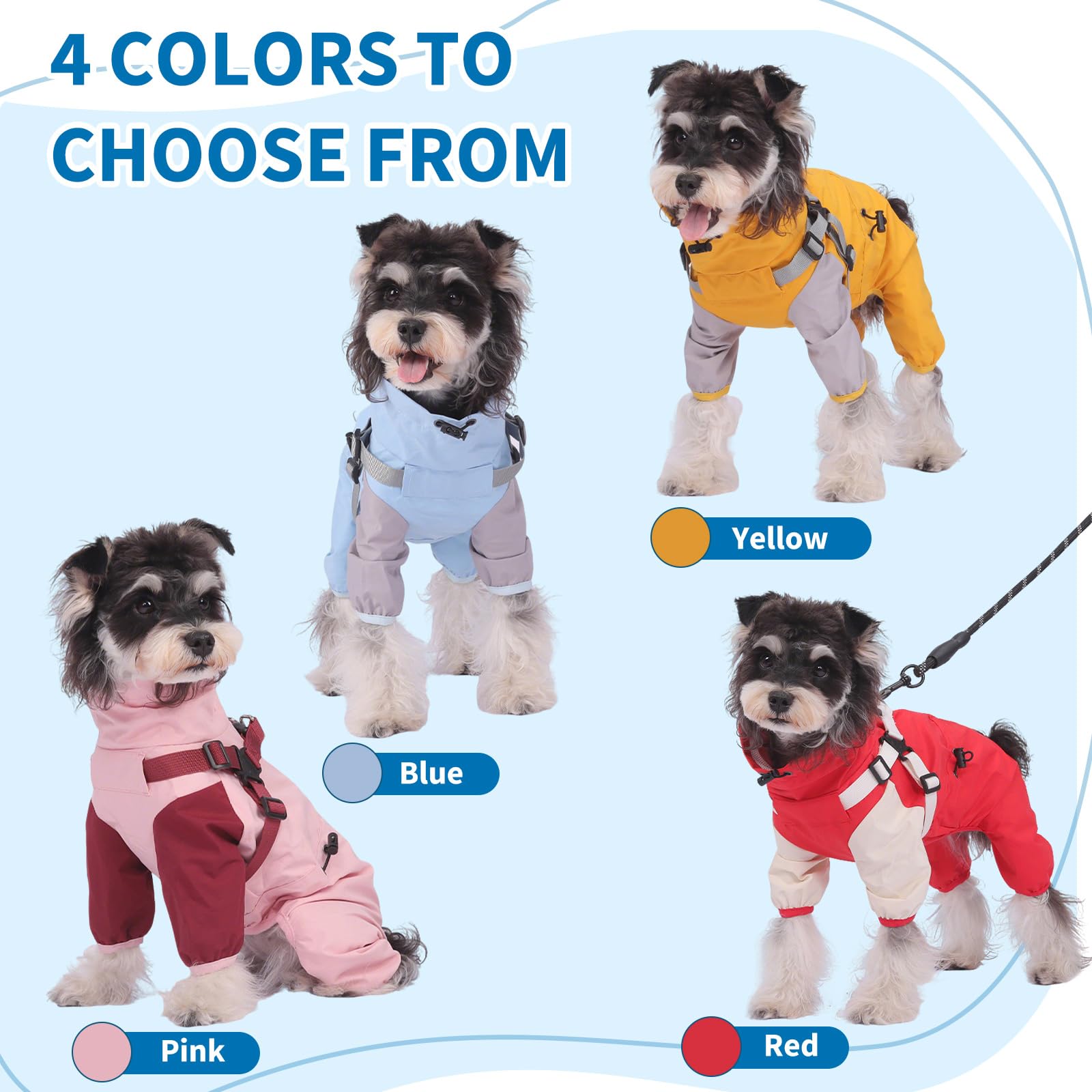 PETCUTE Impermeabile per Cani con Imbracatura Integrata, Giacca Impermeabile Leggera,Cappotto Antipioggia per Cani con Cappuccio Rimovibile,Regolabile Abbigliamento Antipioggia,Copertura Completa,M