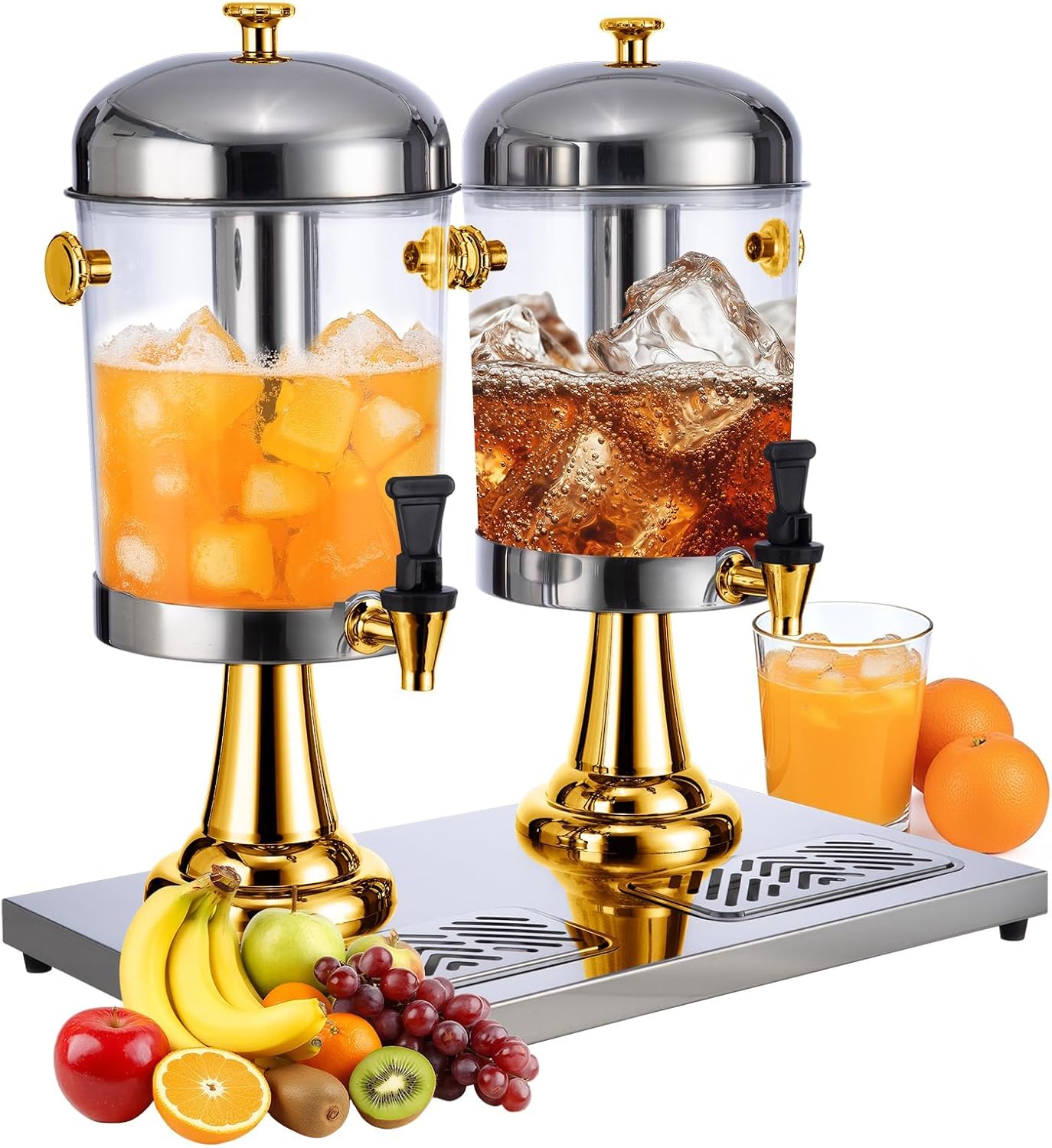 2 Gallon Beverage Dispenser with Stand,Juice Drink Dispensers with Ice Core for Parties, Weddings & Outdoor (GOLD)