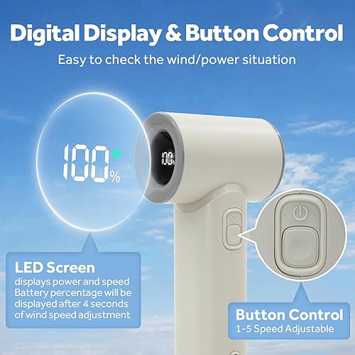 Miniatura 6 de Ventilador turbo portátil de mano, viento de 5 engranajes, pantalla LED, ventilador personal recargable por USB de 4500 mAh, tiempo de enfriamiento