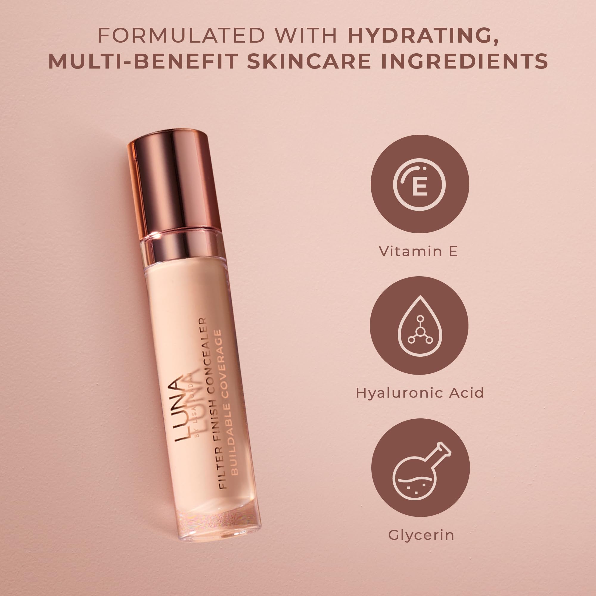 LUNA Filter Finish Concealer in PORCELAIN Shade, Hydrating Cream Concealer Contains Vitamin E, Hyaluronnic Acid and Glycerin - Image 4