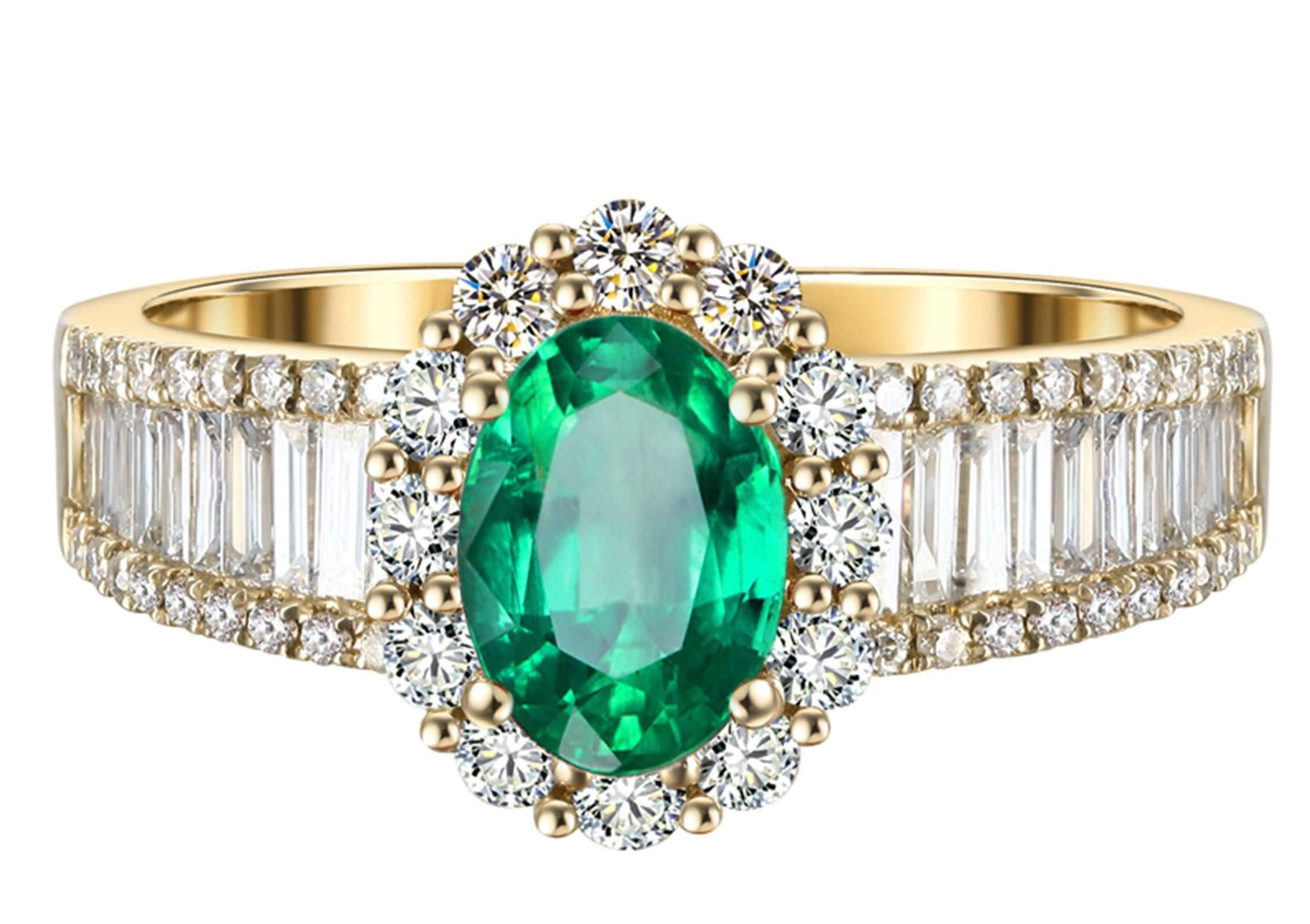 Daesar Anillo de Promesa para Mujer con Oval con 0.85ct Esmeralda Creada y Moissanita, Oro Amarillo 9K/14K/18K, Anillo de Boda Oro Verde