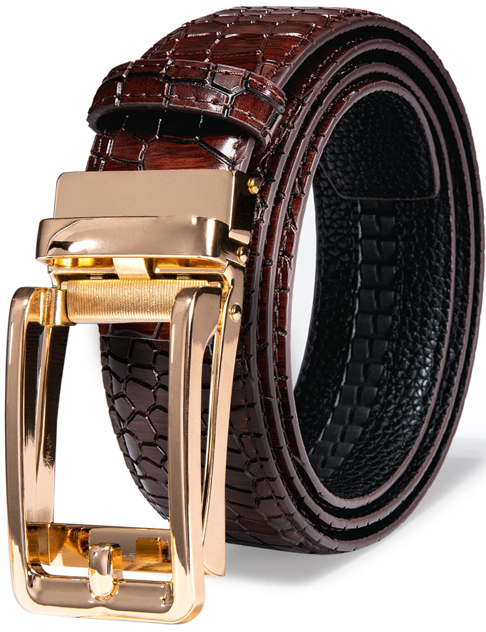 Barry.WangMens Ratchet Belt,Genuine Leather Belts 1 3/8" Automatic Buckle Carnival Dress Casual,Trim To Fit