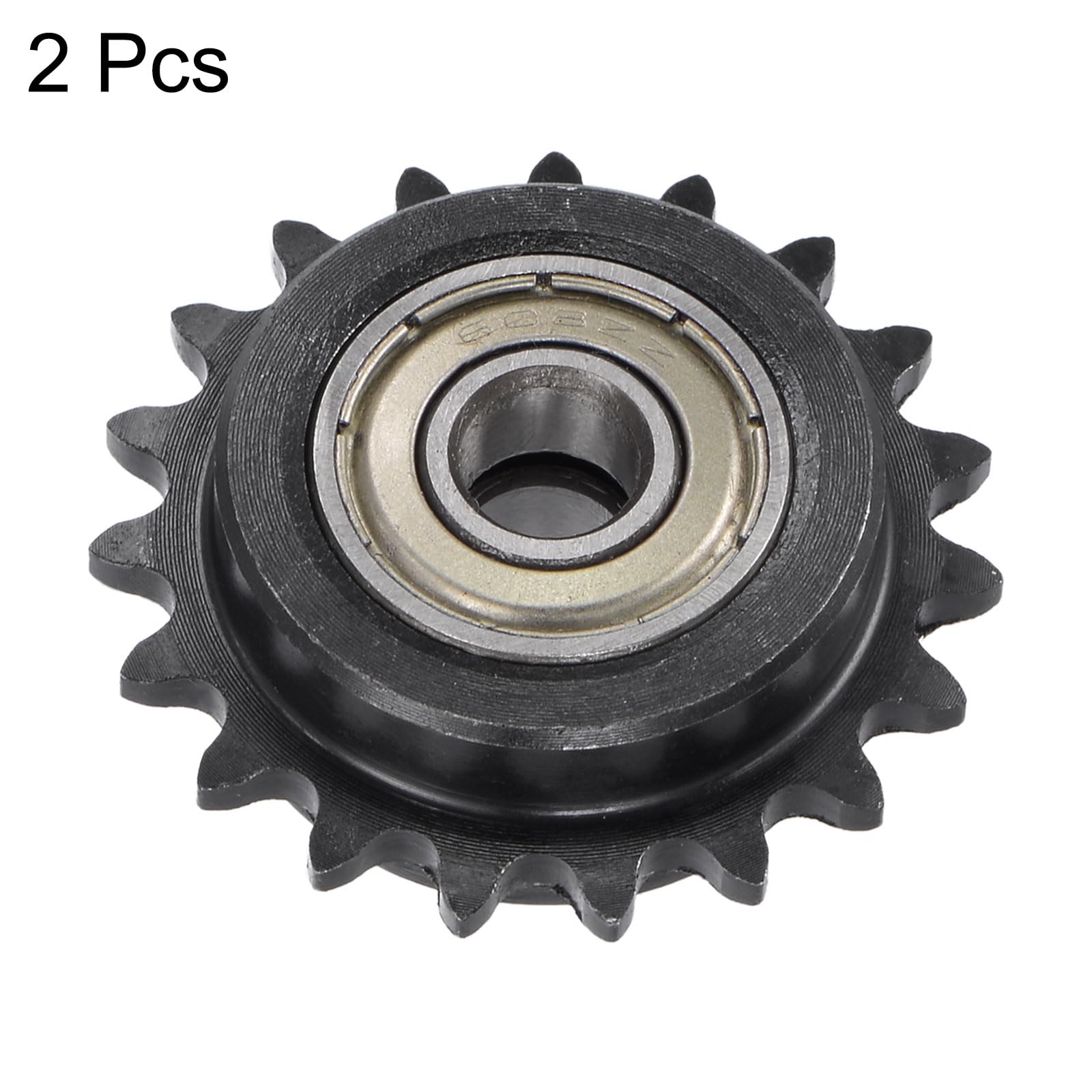 uxcell Pignone folle per catena a rulli #25, foro da 8 mm, passo 1/4", tendicinghia a 19 denti, in acciaio al carbonio C45, pignone a 25 rulli con cuscinetto per catena ISO 04C, 2 pezzi