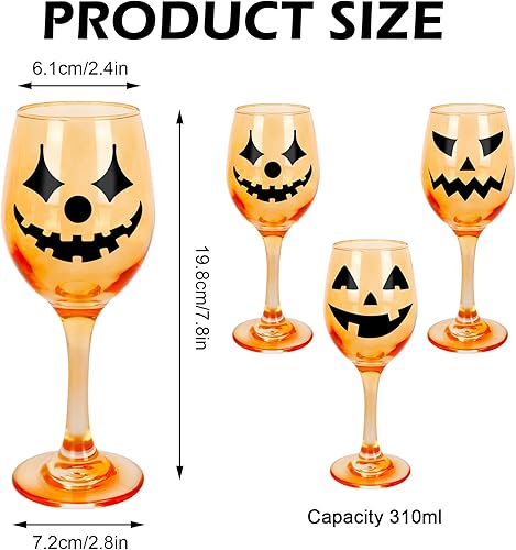 Miniatura 2 de Whaline Paquete de 3 copas de vino de Halloween de 10 onzas de calabaza naranja, copas de vino tinto Jack-O-Lantern de tallo largo, vasos de fiesta