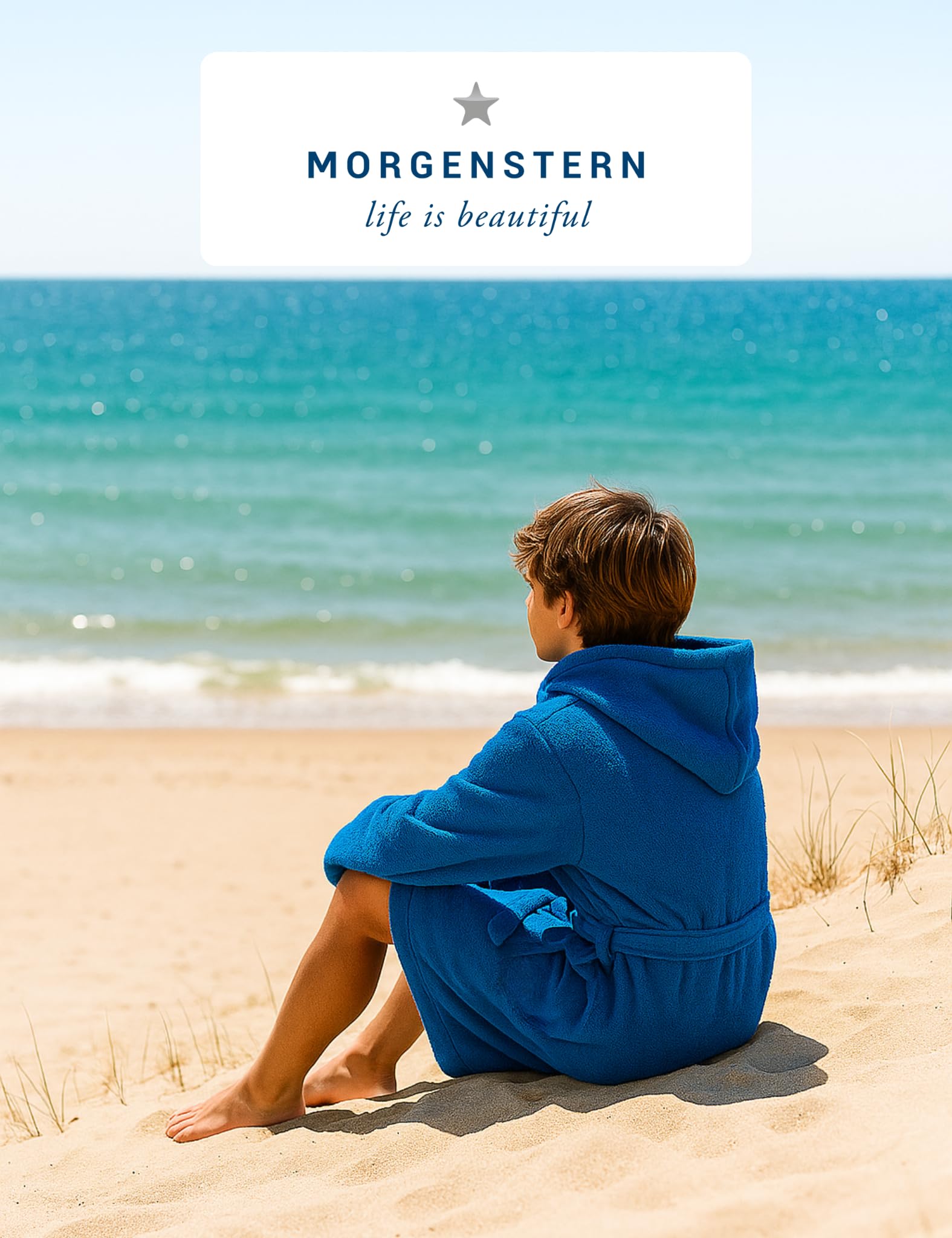Morgenstern Albornoz de Felpa para Niños - Niño y Niña - 100% Algodón OEKO-TEX® - Bata de Baño 2 Bolsillos, Cinturón y Capucha