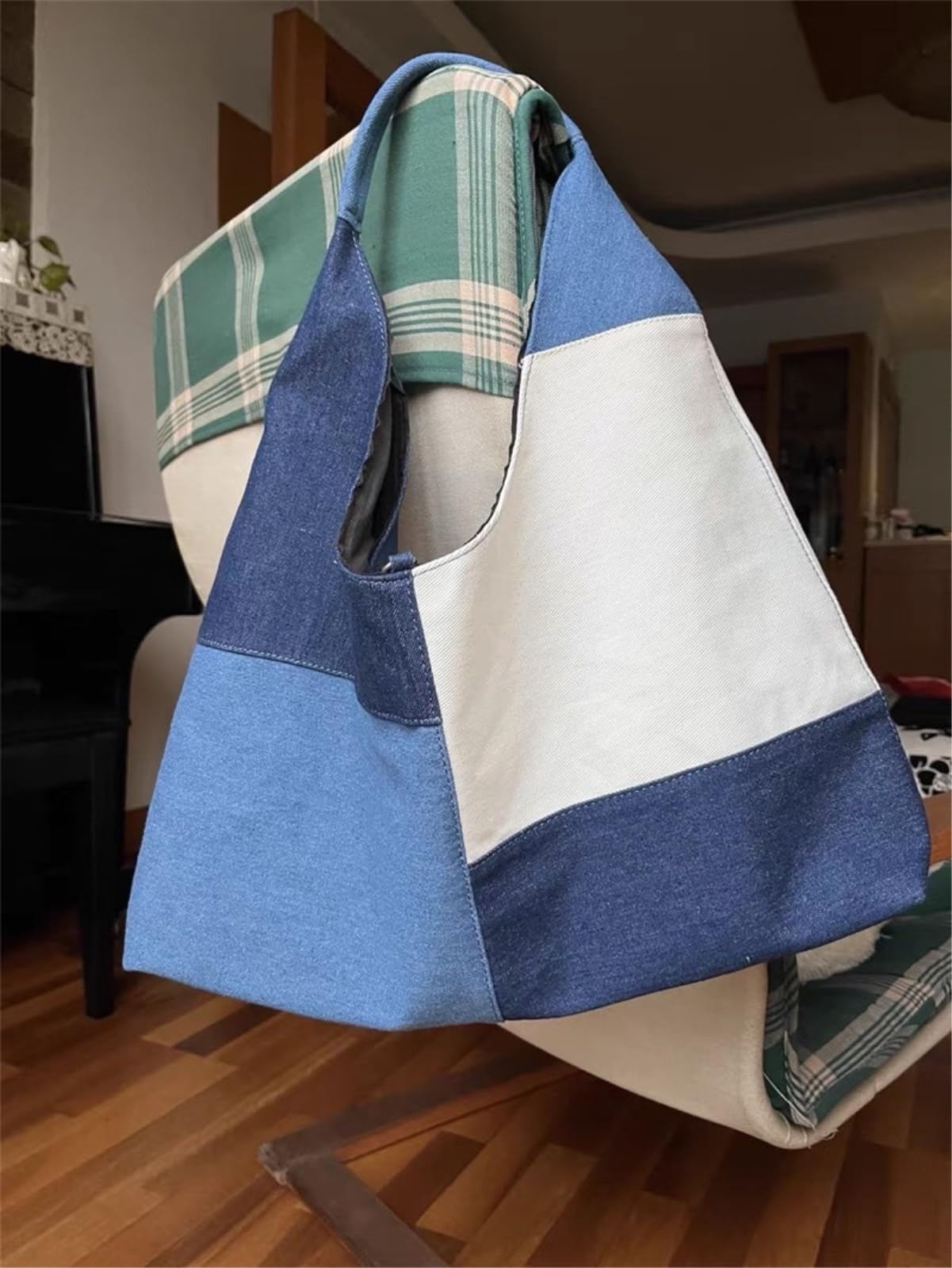 Borsa a Tracolla Patchwork Design Donne Spalla Moda Denim Borse Femminili Grande capacità Jeans Grandi Totes-blue-45x25x10cm