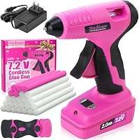 THINKLEARN 7.2V Pink Cordless Hot Glue Gun Kit - 15s Fast Preheat, Rechargeable Wireless with 25 Mini Glue Sticks for DIY Crafts