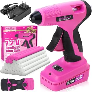 THINKLEARN 7.2V Pink Cordless Hot Glue Gun Kit - 15s Fast Preheat, Rechargeable Wireless with 25 Mini Glue Sticks for DIY Crafts