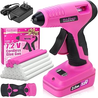 Cordless Hot Glue Gun, 7.2V Pink 15s Fast Preheating Glue Gun Set with 2...
