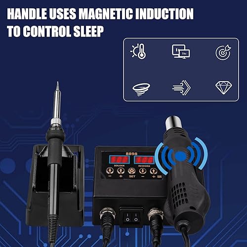 Miniatura 4 de Estación de soldadura de 14 piezas, funciones de aire caliente 2 en 1, pantalla digital, kit de soldadura de soldador, estación de retrabajo SMD