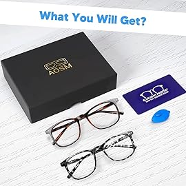 AOSM 2 Pack Blue Light Blocking Glasses, Computer Reading/Gaming/TV/Phones Glasses for Women Men,Anti Eyestrain & UV Glare (Blue + purple)