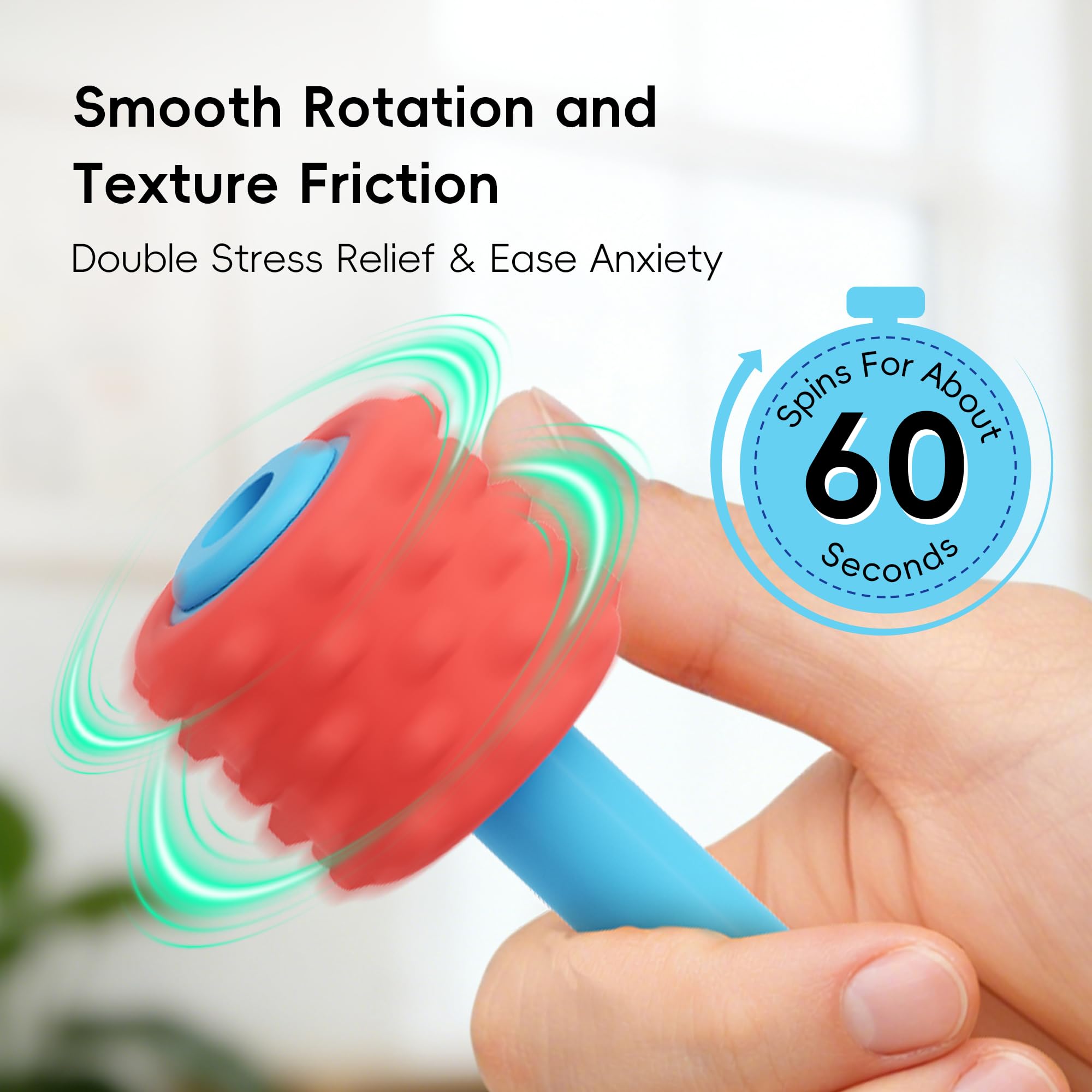 4 in 1 Pencil Fidgets for ADHD & Autism Anxiety Relief,60s Continuous Spin Pencil Topper with Textured Spinners,Silent Sensory Stress Relief Tool for Focus & Calm,Fidget Pen Flipper for Home&Classroom