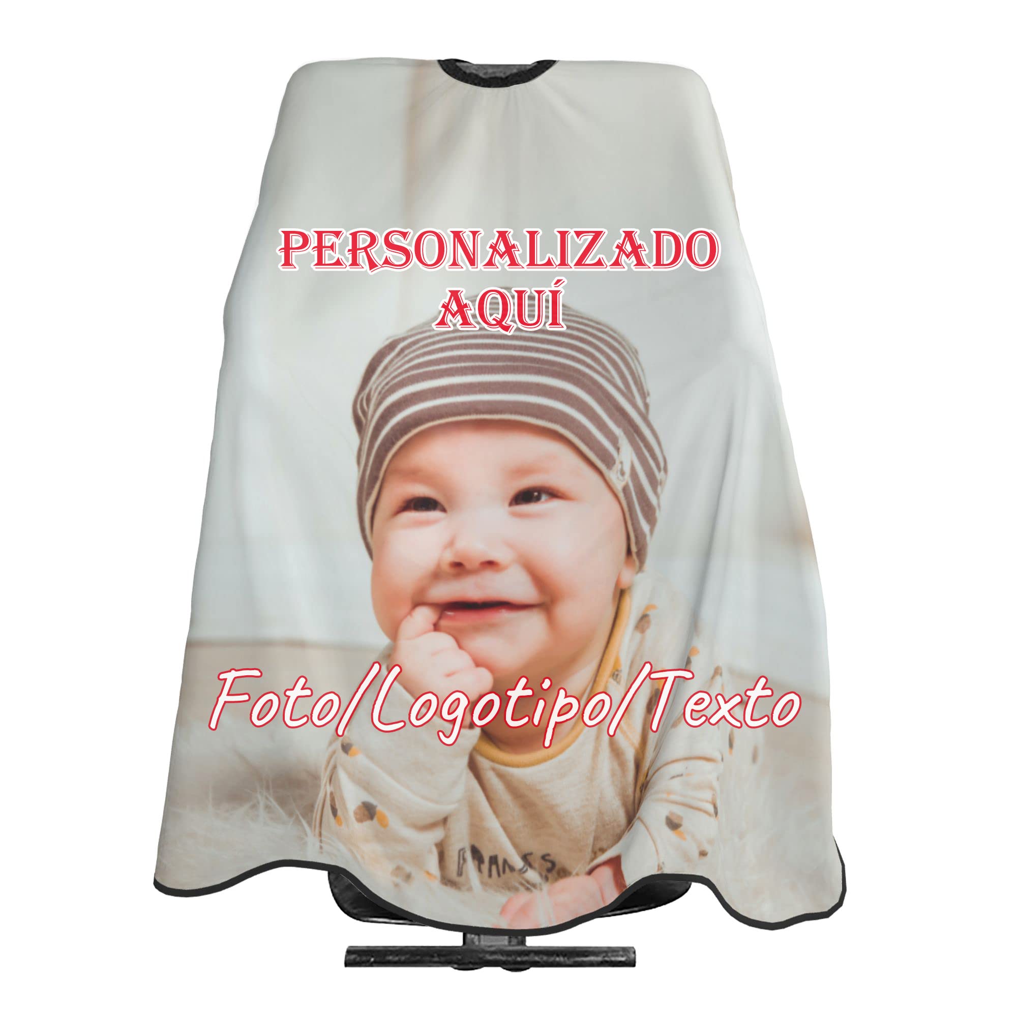 MEIERLE Capa de peluquero con foto personalizada, Capa de corte de pelo personalizada con escote ajustable, capa de corte de pelo de diseño con su imagen/logotipo/texto