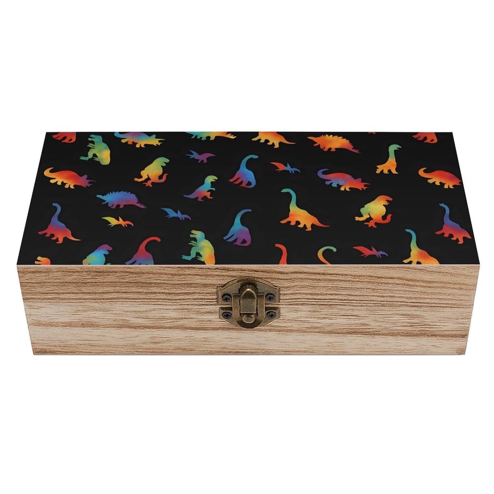 HLBSDM Colorful Dinosaurs Retro Wooden Storage Box Jewelry Art Gift Boxs Decorative Keepsake Boxes