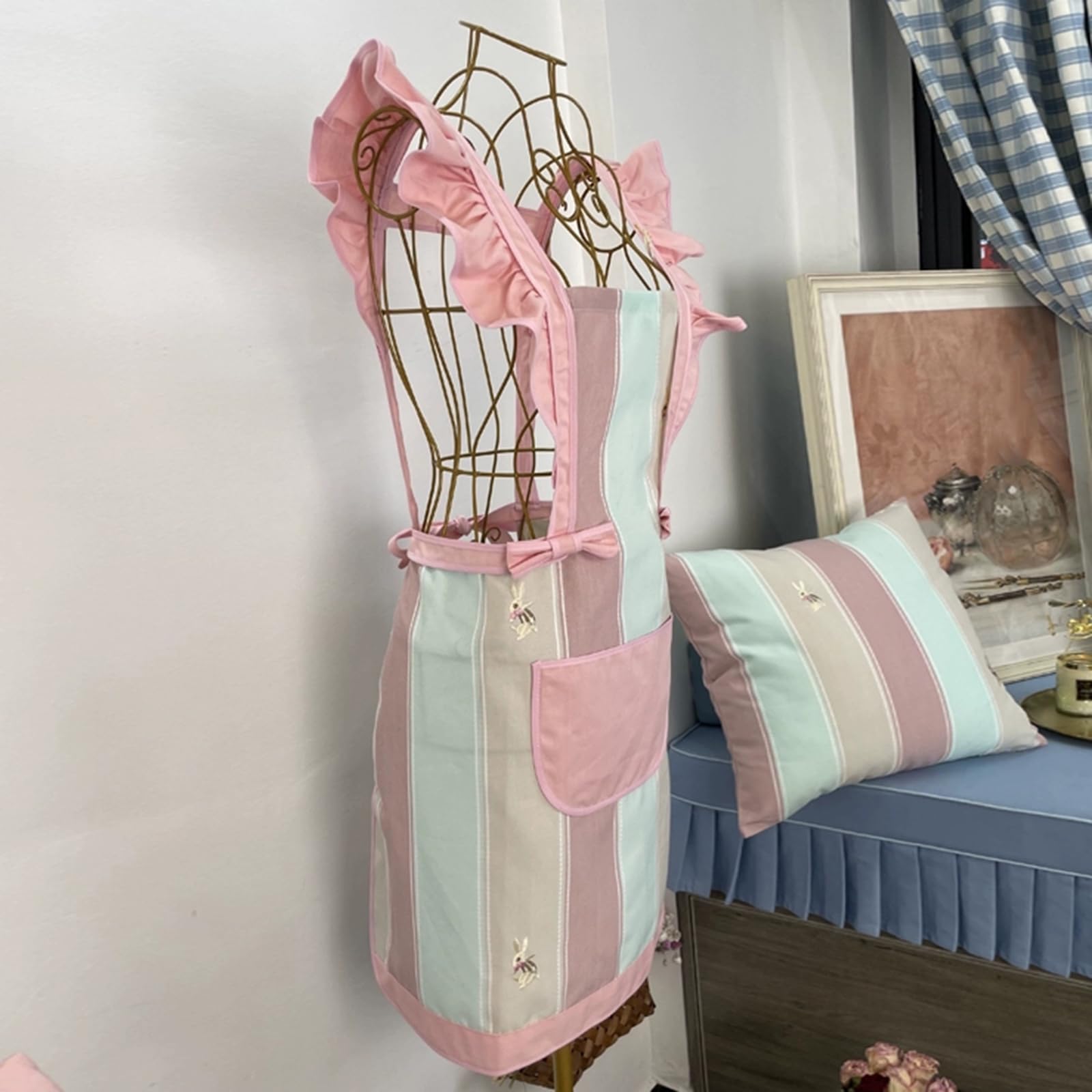 Bawełniany Fartuch Retro Dla Kobiet Z Kieszeniami Damski Fartuch Do Kwiaciarni, Kawiarni I KuchniPink,One Size