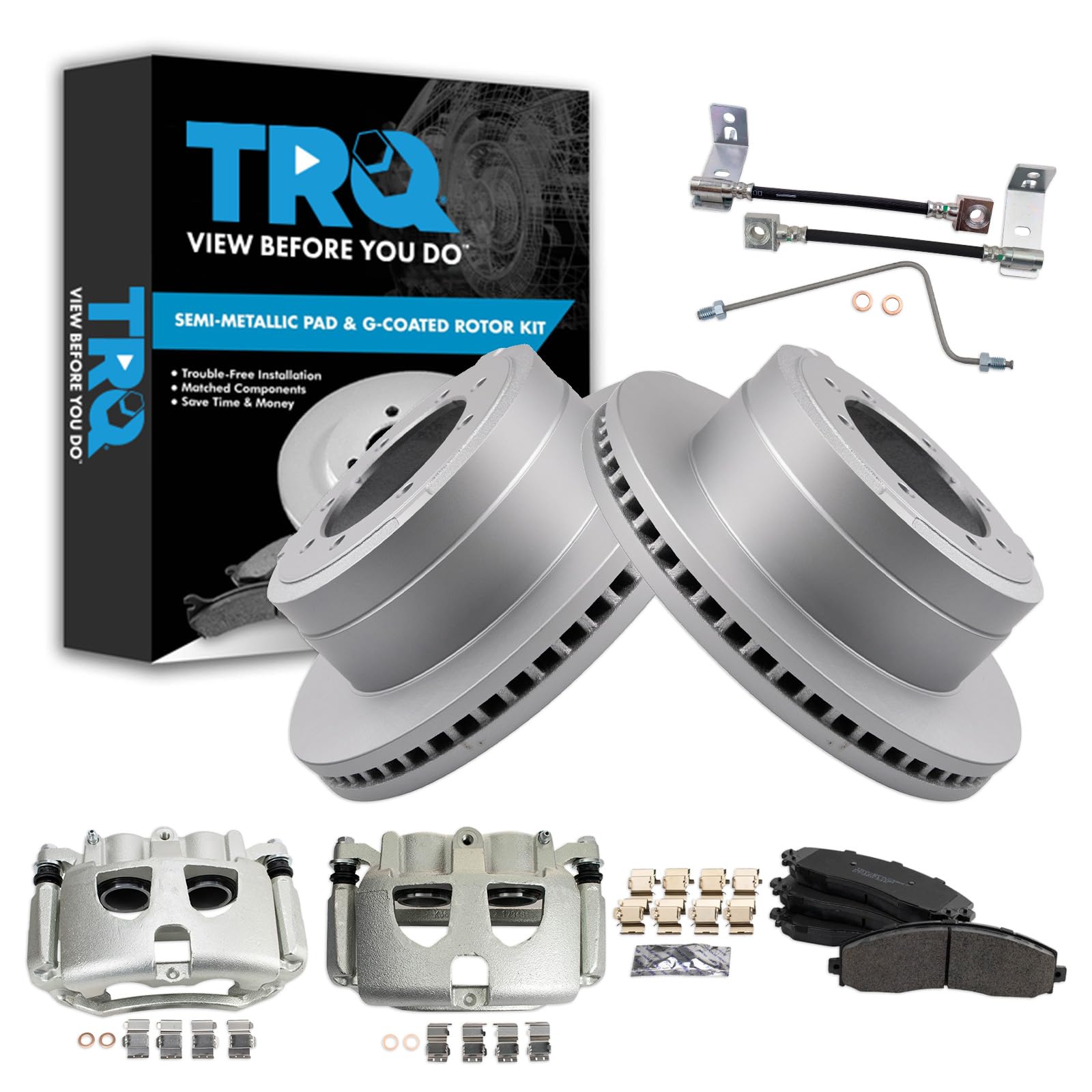 TRQ Brake Pad &amp; Rotor Kit Semi-Metallic Compatible with 2017-2019 Ford F-350 Super Duty