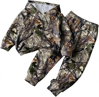 RoseSeek Boy's 2 Piece Camo Print Hoodies and Wide Leg Joggers Casual | Fall Outfits, Streetwear, Hooded Neck Long Sleeve Sweatshirts, Boys Camo, Camo Hoodie Kids