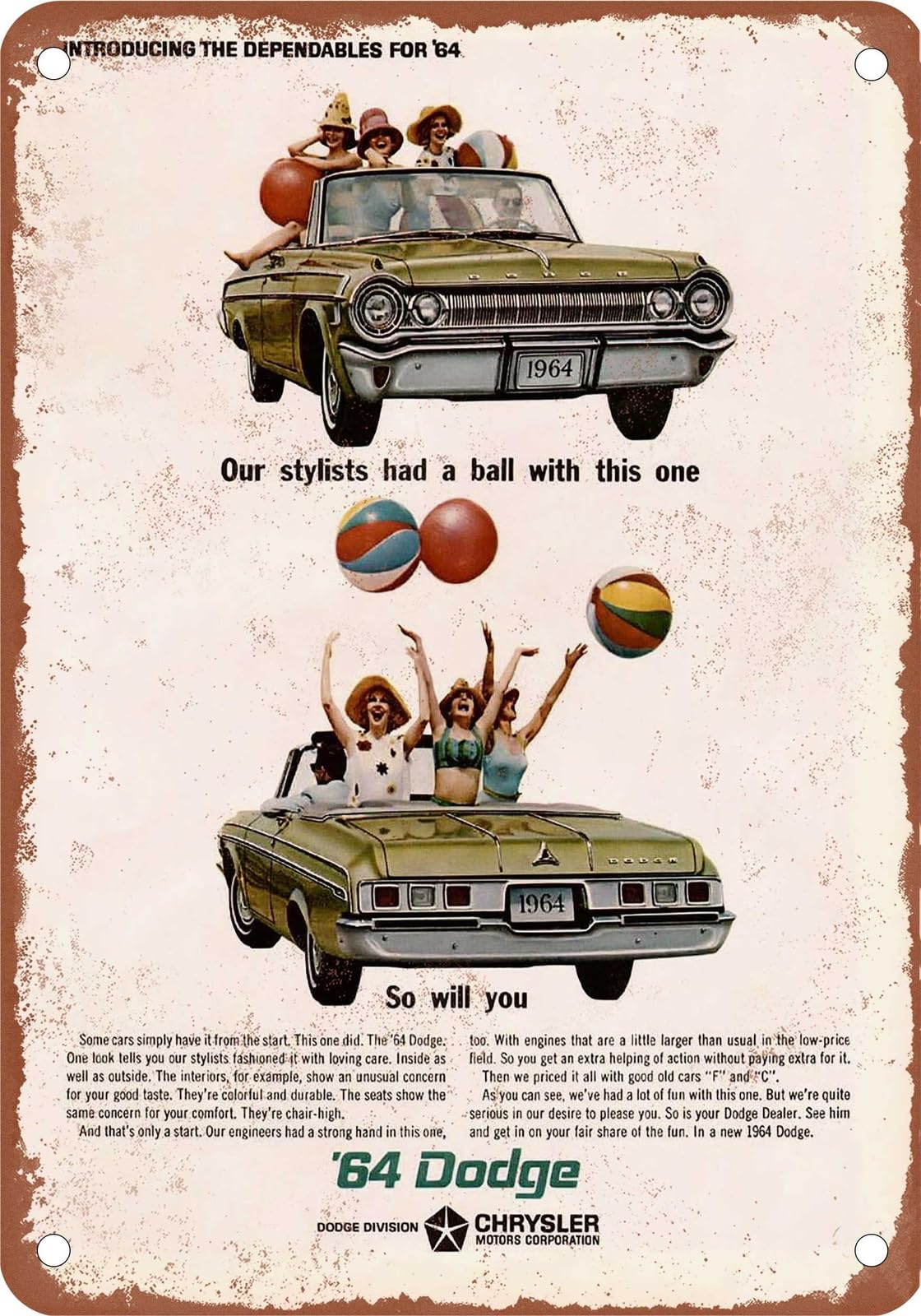 Miaomansenstore Metal Sign - 1964 Dodge Vintage Ad 10 - Old Retro Rusty Look Home Decor