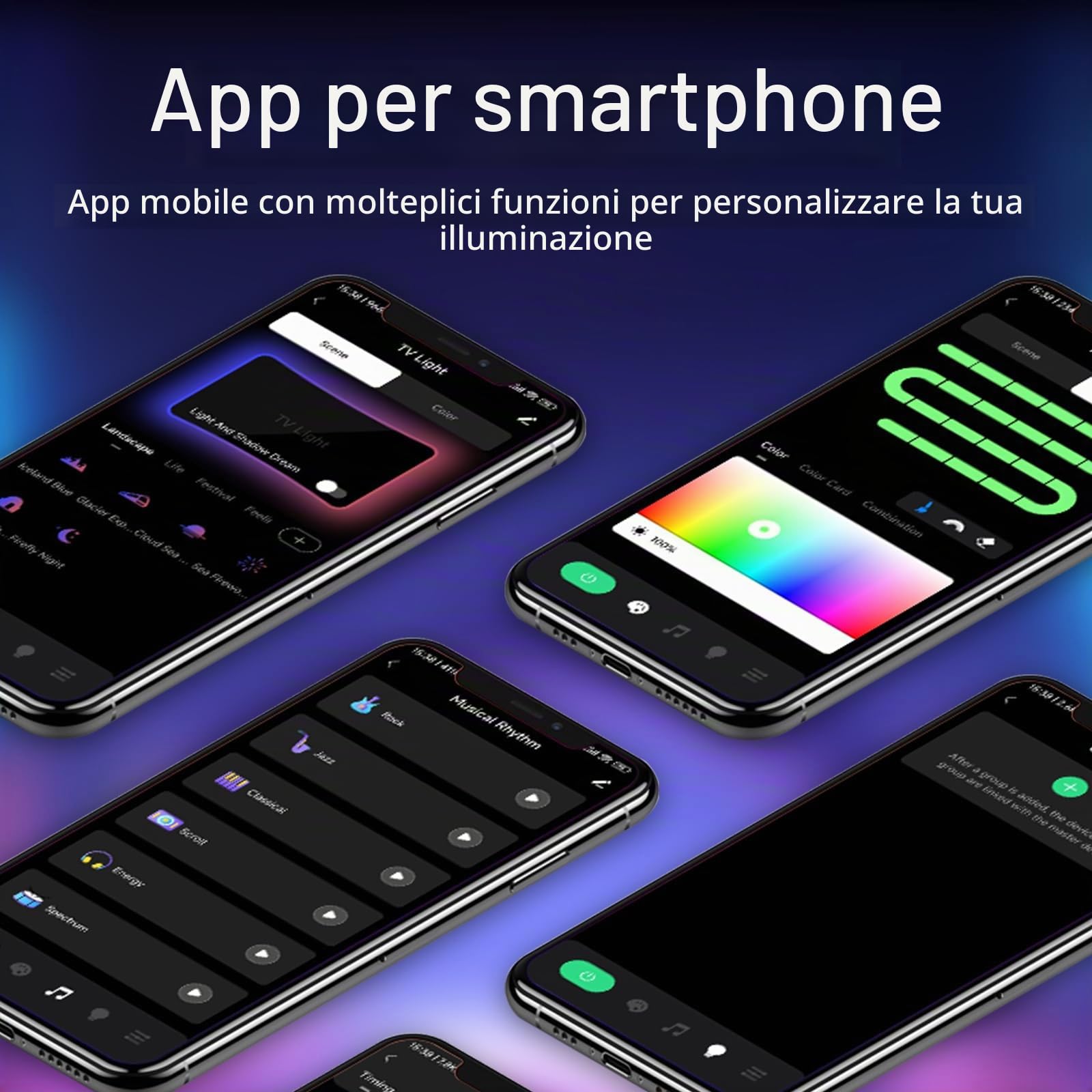 5M LED Retroilluminazione, Retroilluminazione TV con dispositivo di selezione colore per TV e PC da 65-70 pollici, Controllo tramite app Bluetooth