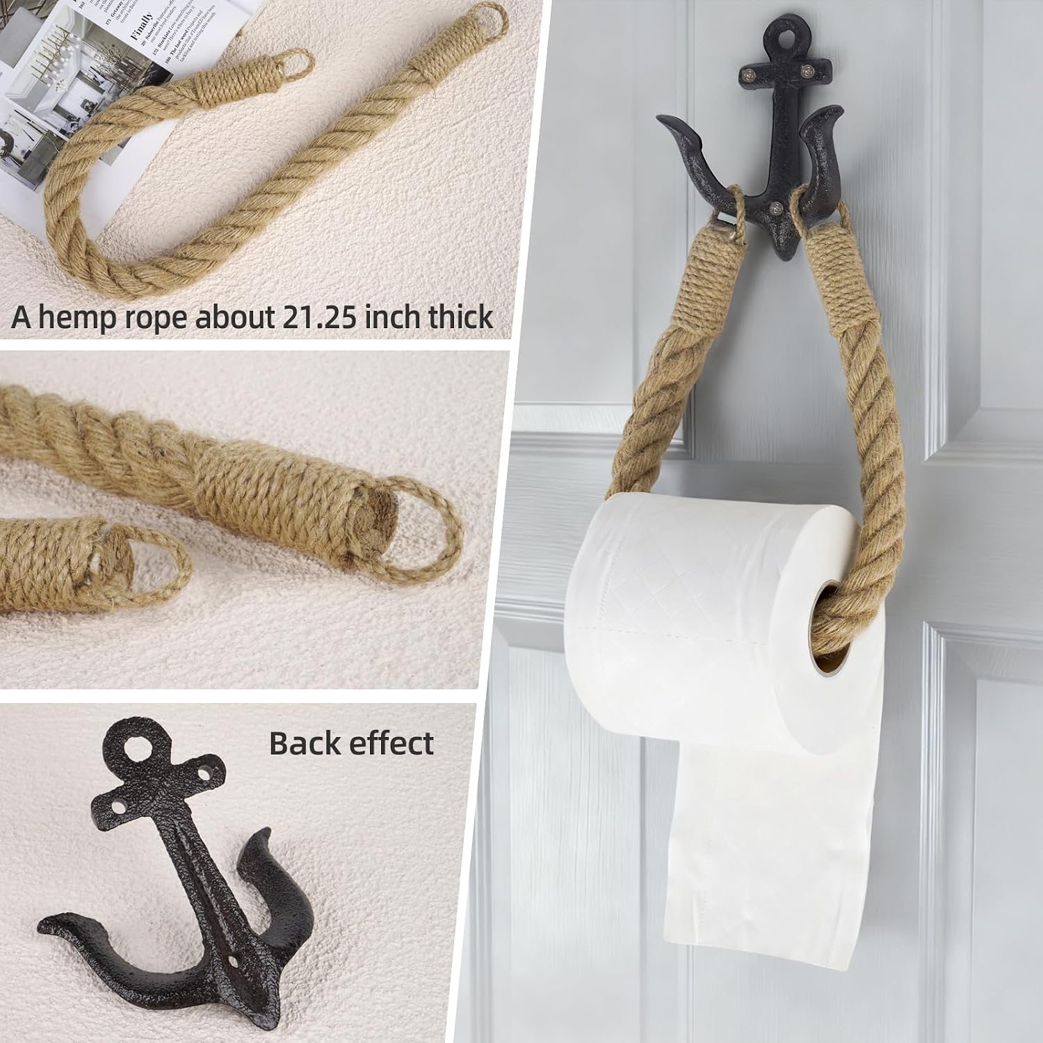 Notakia Vintage Cast Iron Nautical Anchor Wall Hooks Coastal Towel Hooks Decorative Wall Mounted Hanger for Beach House Lake House or Bathroom Decor Rustic Towel Rack Brown Toilet Paper Holder