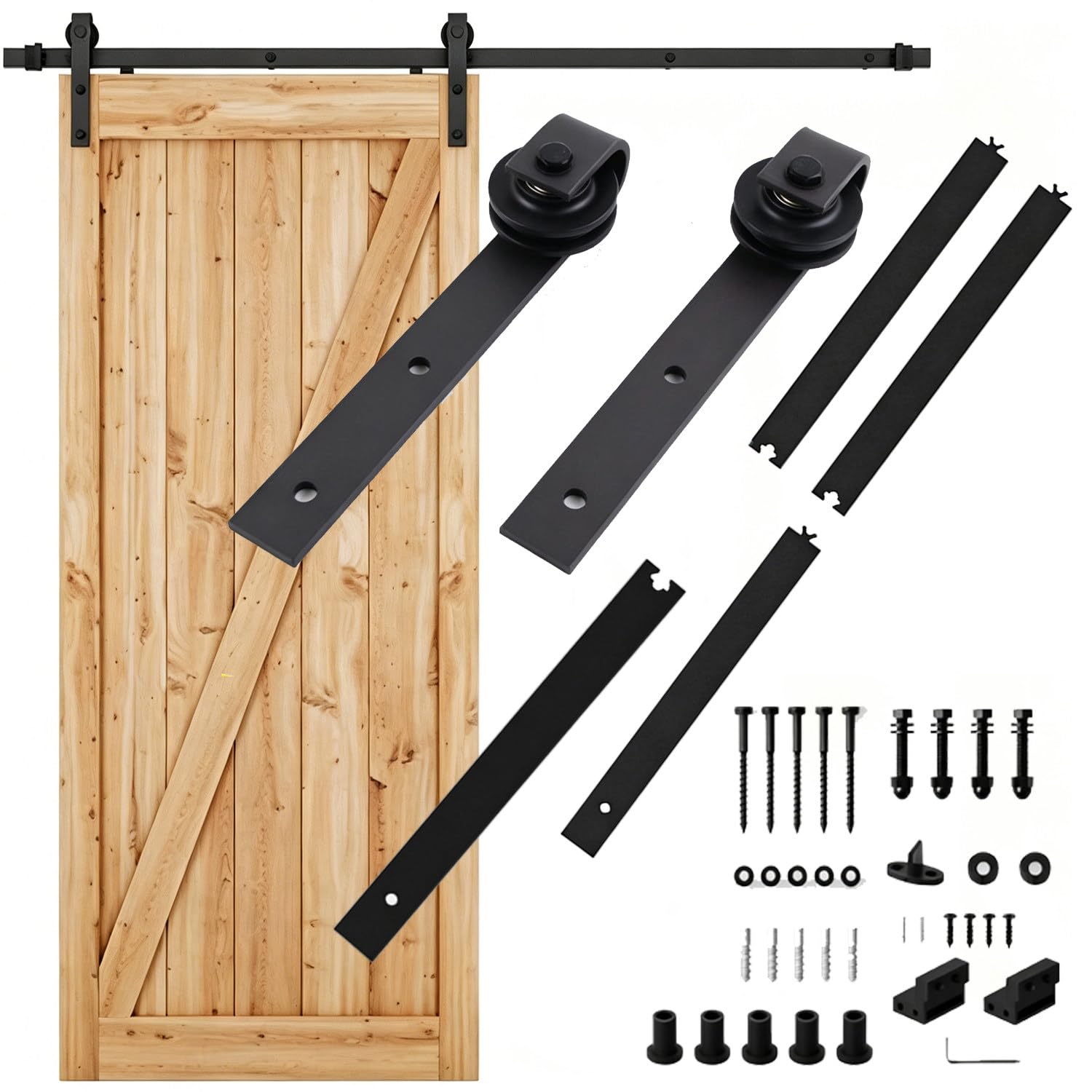 CelyToe Complete Barn Door Track Set, All-in-One Sliding Door Hardware with Full Mounting Parts, Multiple Lengths 1.5m to 2.44m Available 1.83m/6ft