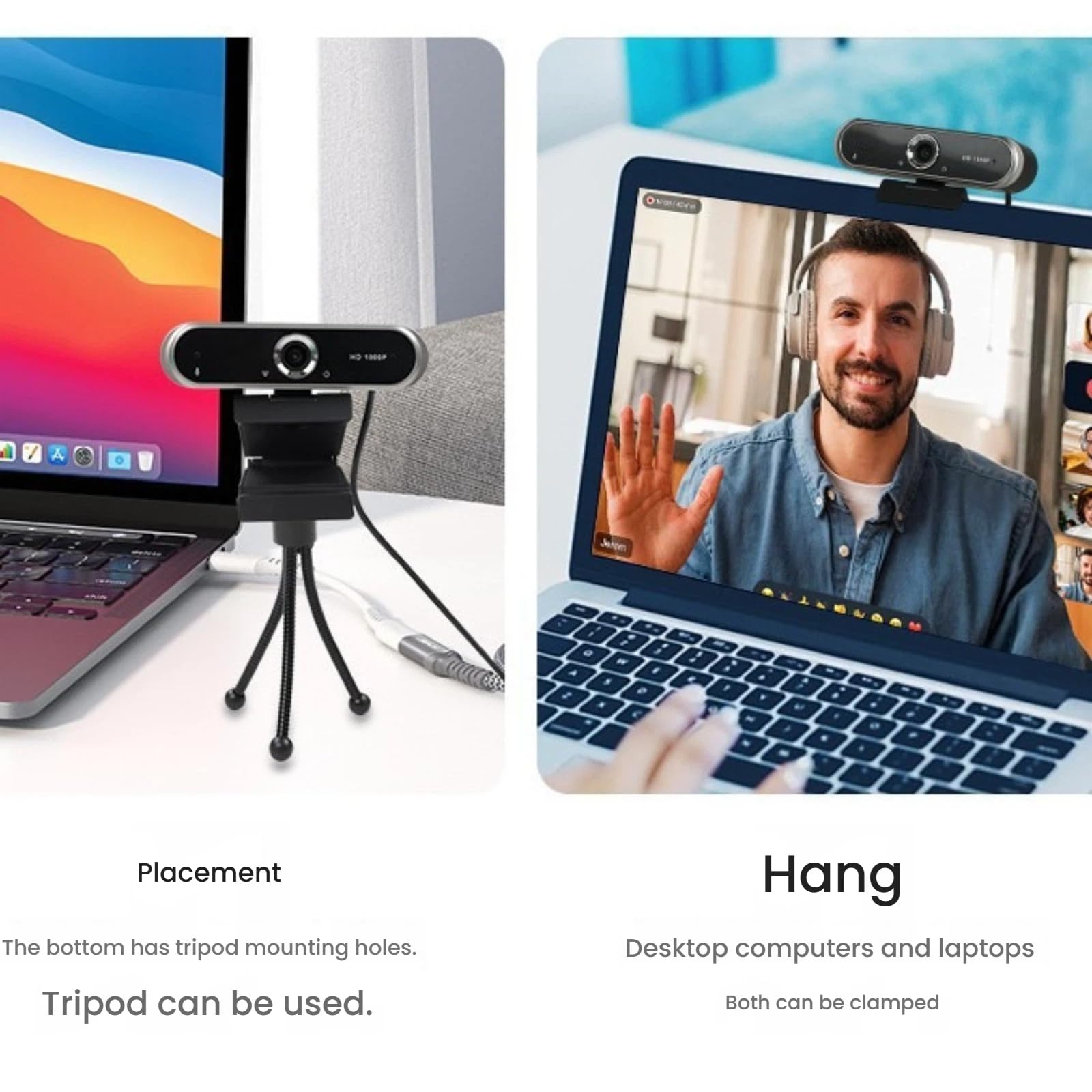 Cámara web HD de 1080P con micrófono, cámara web USB Plug and Play con micrófono con cancelación de ruido, cámara ajustable de escritorio/portátil para transmisión, videollamadas, zoom, conferencias