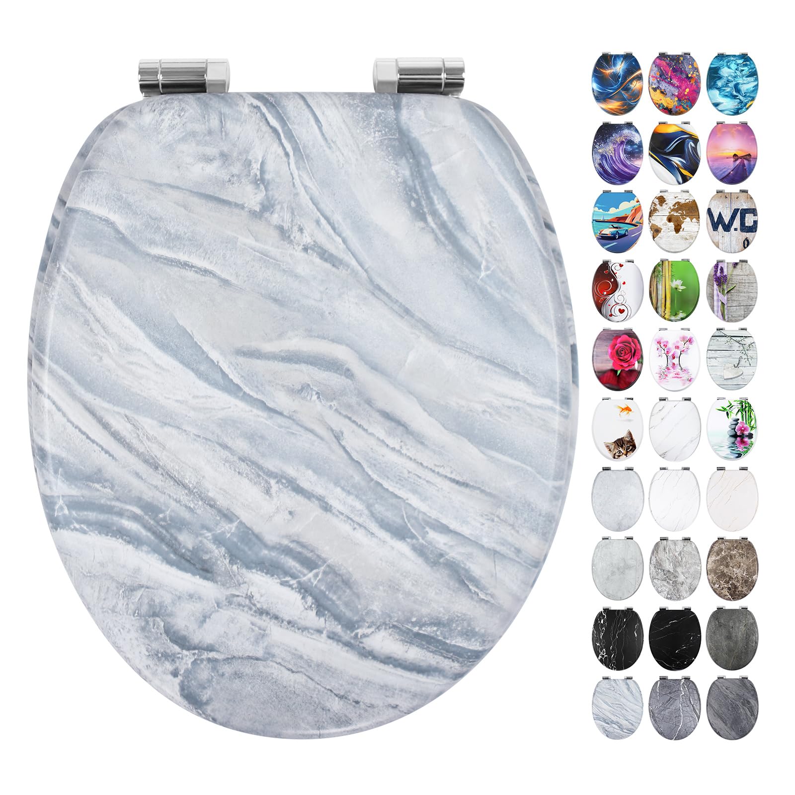Fanmitrk Wooden Toilet Seat-Durable MDF Toilet Seat Soft Close Marble Effect(Marble4)