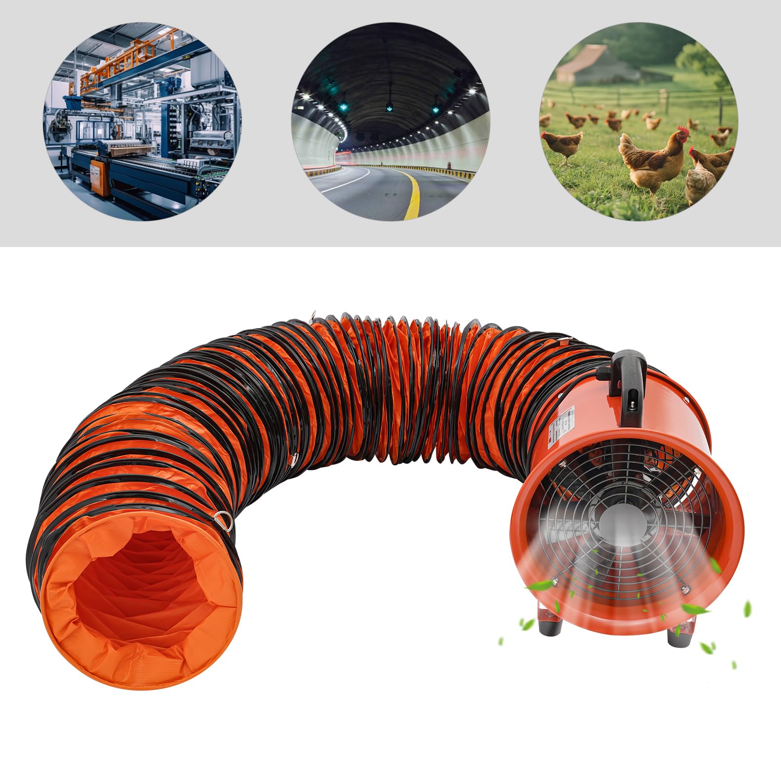 Ventilatore industriale, ventilatore assiale, 3900 m³/h, con tubo da 10 m, portatilità, ventilatore assiale, 79 dB, livello di rumorosità, ventola industriale