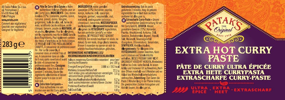 Patak's Pasta Curry Extra Affilata pacco da 6 x 283 gr