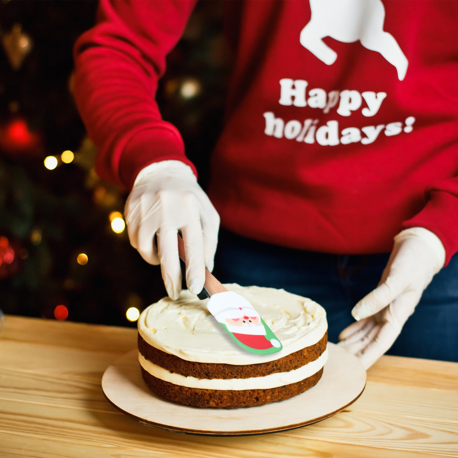 Patelai 10 espátulas de silicona de Navidad con mango de madera, muñecos de nieve, espátulas para panqueques, bonitos raspadores de sartenes, espátulas de cocina para cocina, mezclar y hornear (estilo