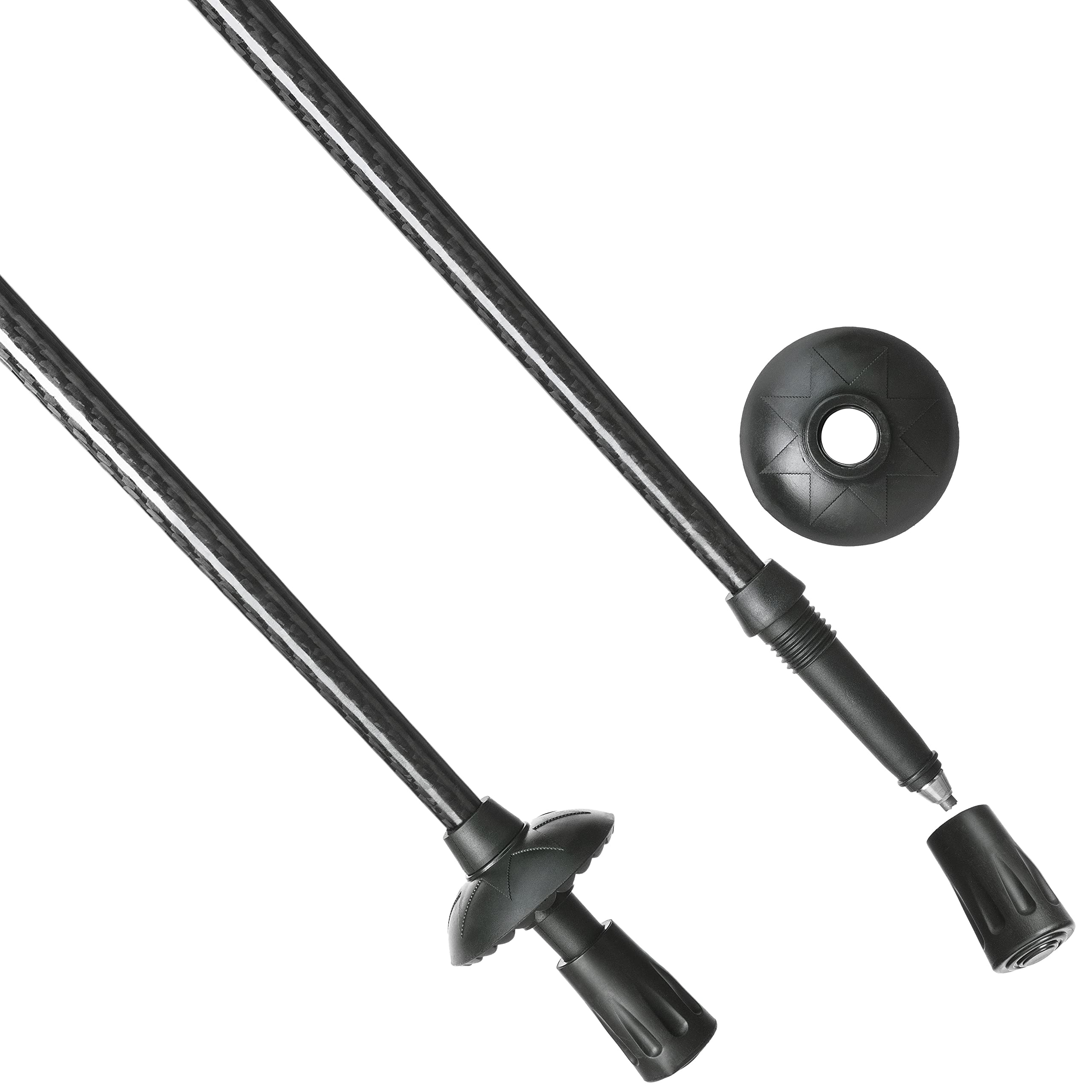 Bâtons de randonnée en Carbone Ultra légers - Bâtons de Marche Nordique avec Bouchon en Caoutchouc 110 ou 115 cm - Bâton de Trekking Monobloc avec Tampon en Caoutchouc pour Homme et Femme