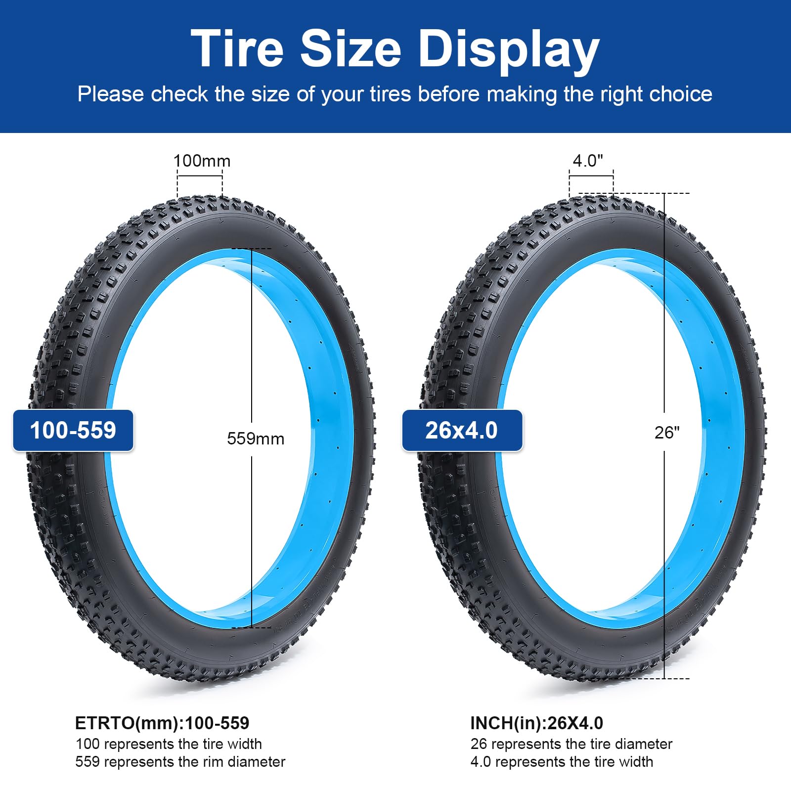 26 x 4,0 - Pneumatico per bicicletta elettrica 100-559, 26 pollici, pieghevole, adatto per bici da corsa 26 x 3,80, 26 x 4,0, E-Bike/MTB/City/bici da corsa (uno)
