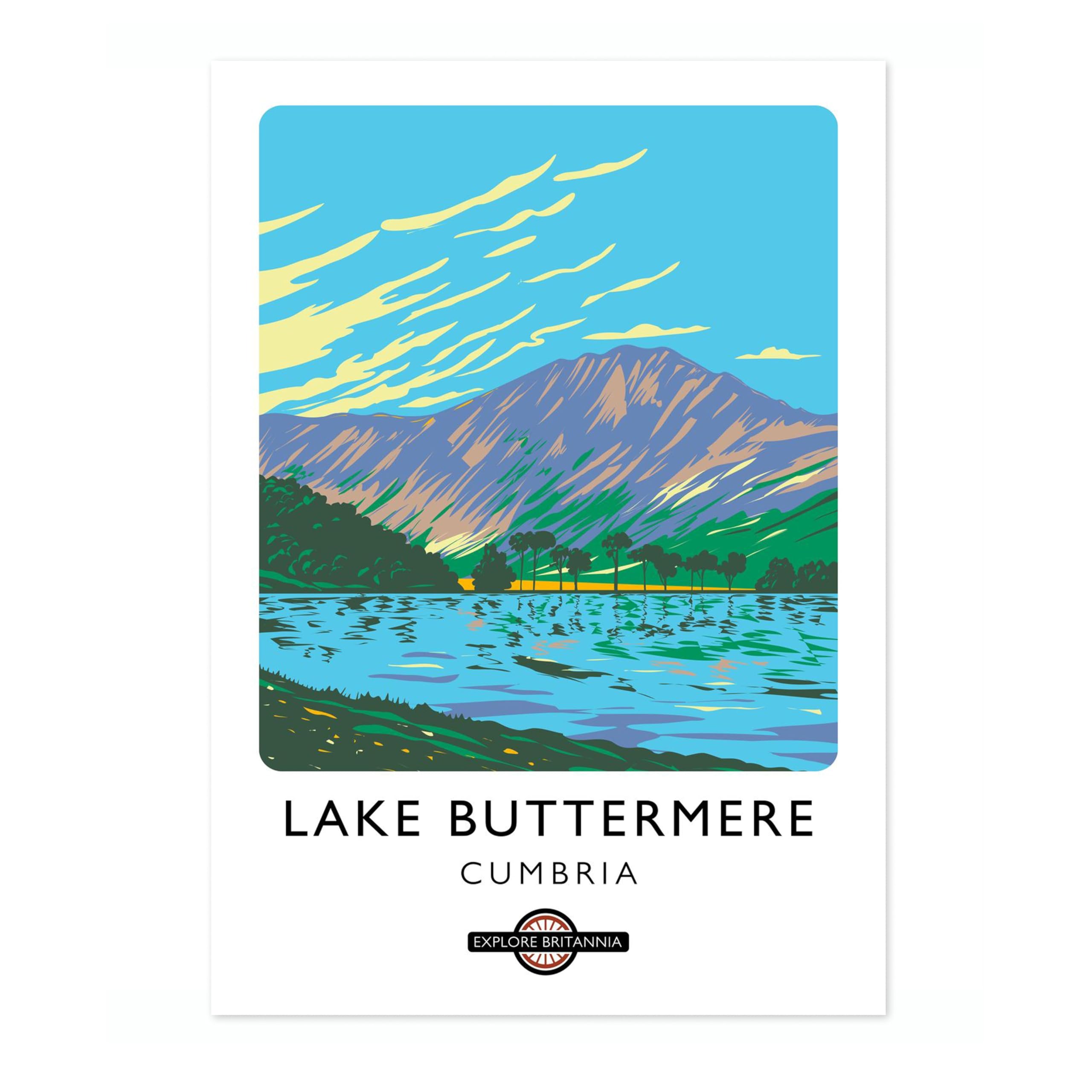 Lake Buttermere, Cumbria England Travel Poster, Explore Britain Modern Illustration Destination Print, Modern British UK Living Room Decor, A5 (Print Only) - 21x14.8cm — image 1