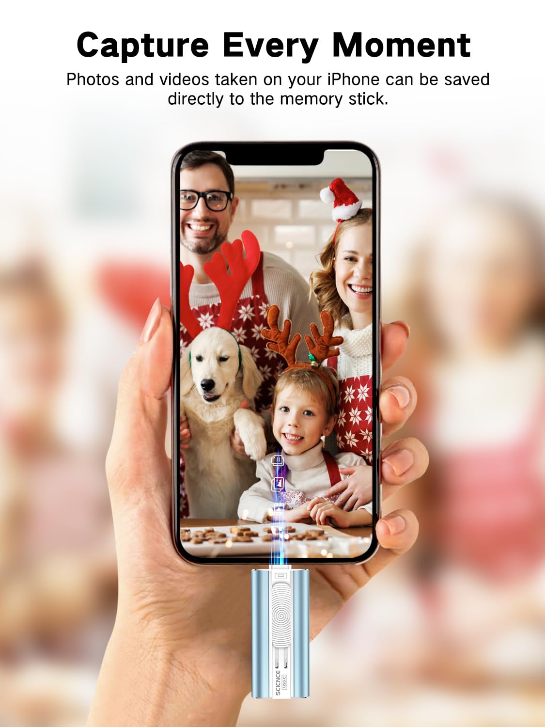 Chiavetta USB da 256 GB per telefono, memoria esterna USB di backup per foto e video, plug and play, nessuna app richiesta, compatibile con iPhone, iPad, Android e computer (blu)