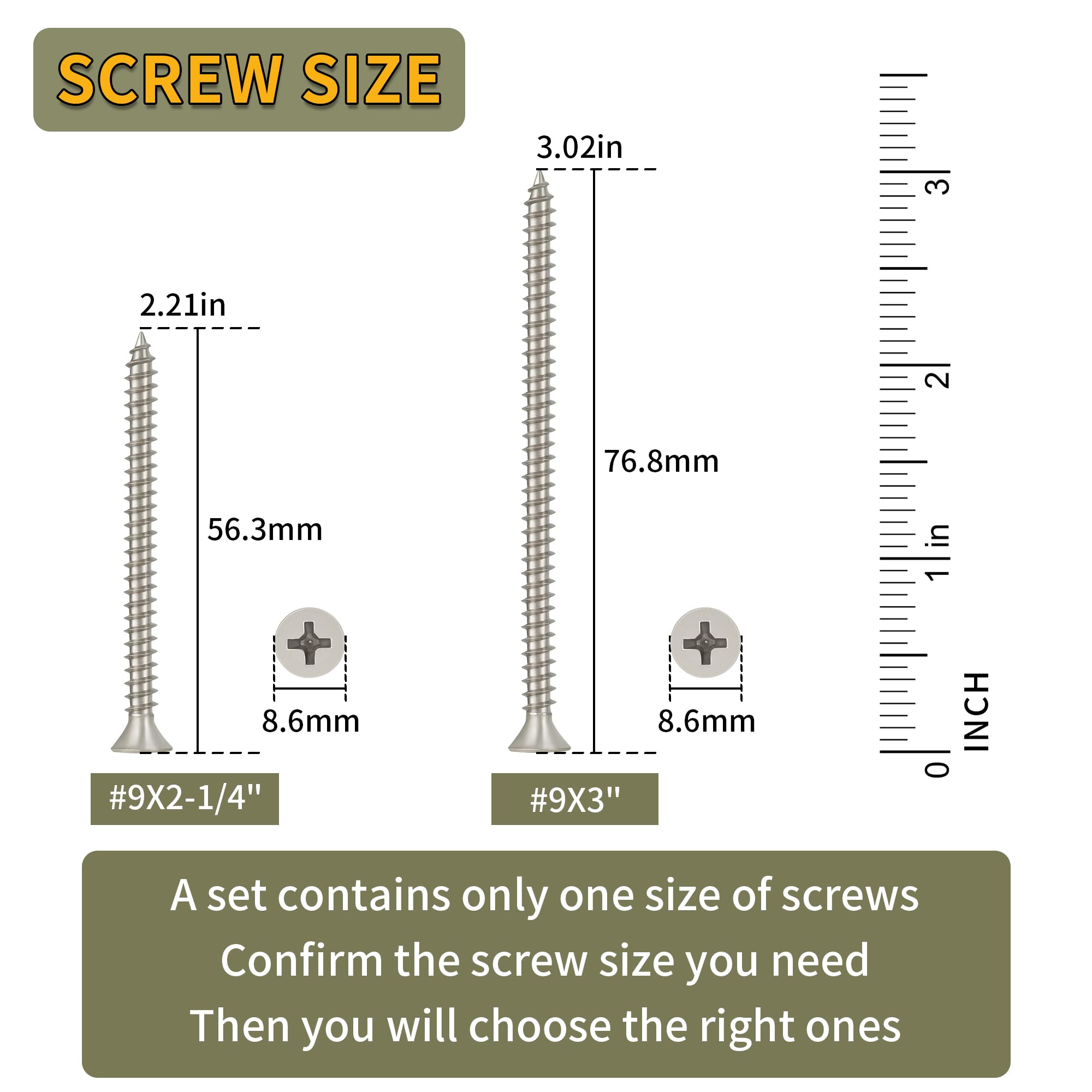 Wood Screws #9 X 3 Flat Head Phillips Screws 300 Pcs Coarse Thread Self Tapping Screws, Satin Nickel