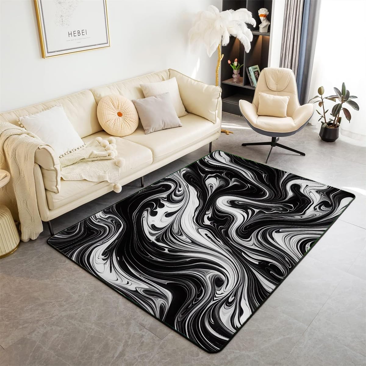 Tapis Chambre Ado Garcon Gamer Enfant Adulte Tapis Sol Gaming Doux Tapis Salon Style Conception Peinture Fluide 3D Tapis De Jeux Antidérapant Lavable (Noir,140x200cm)