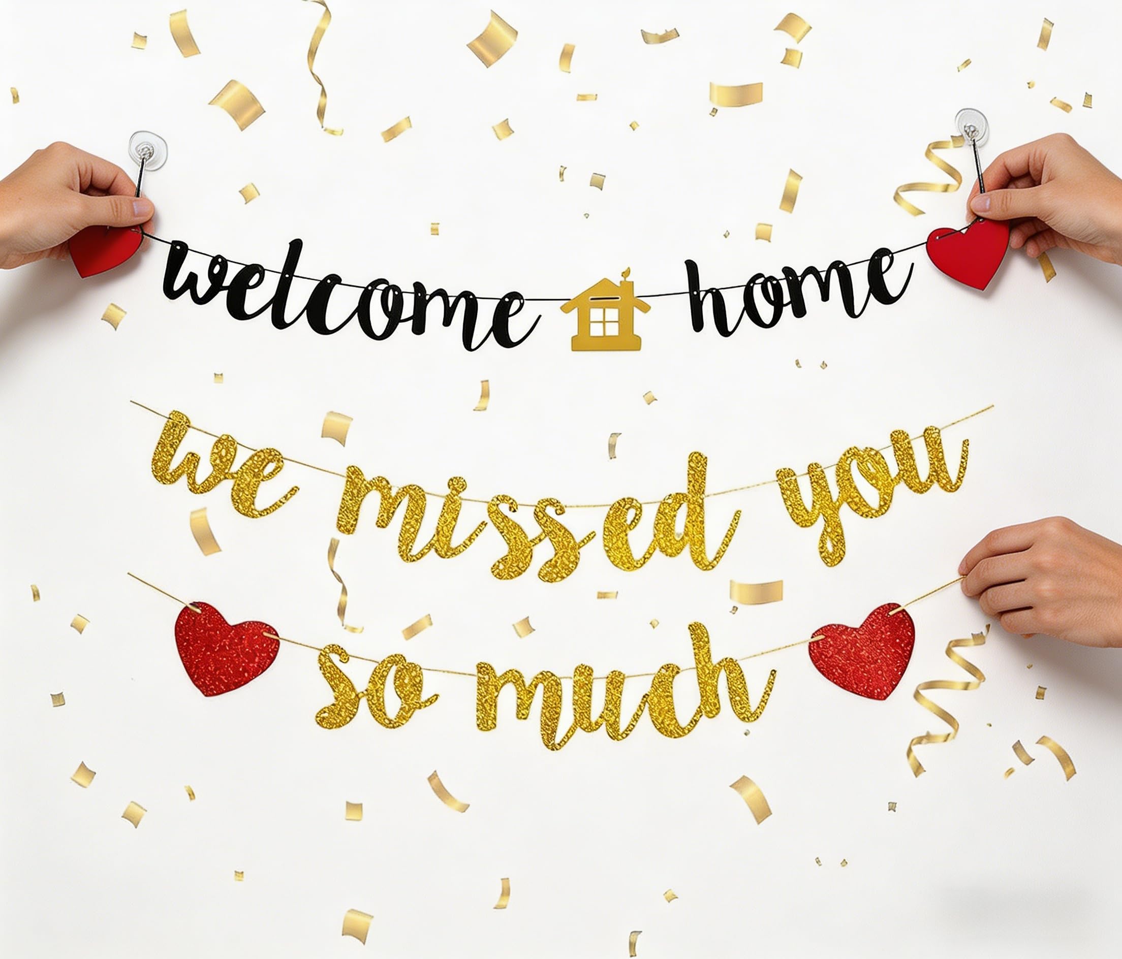 Welcome Home Banner - Durable Polyester We Missed You So Much Sign - Easy to Hang Home Decor for Front Door, Adult Party Decorations (Black Gold, 3.9Ft) — view 7